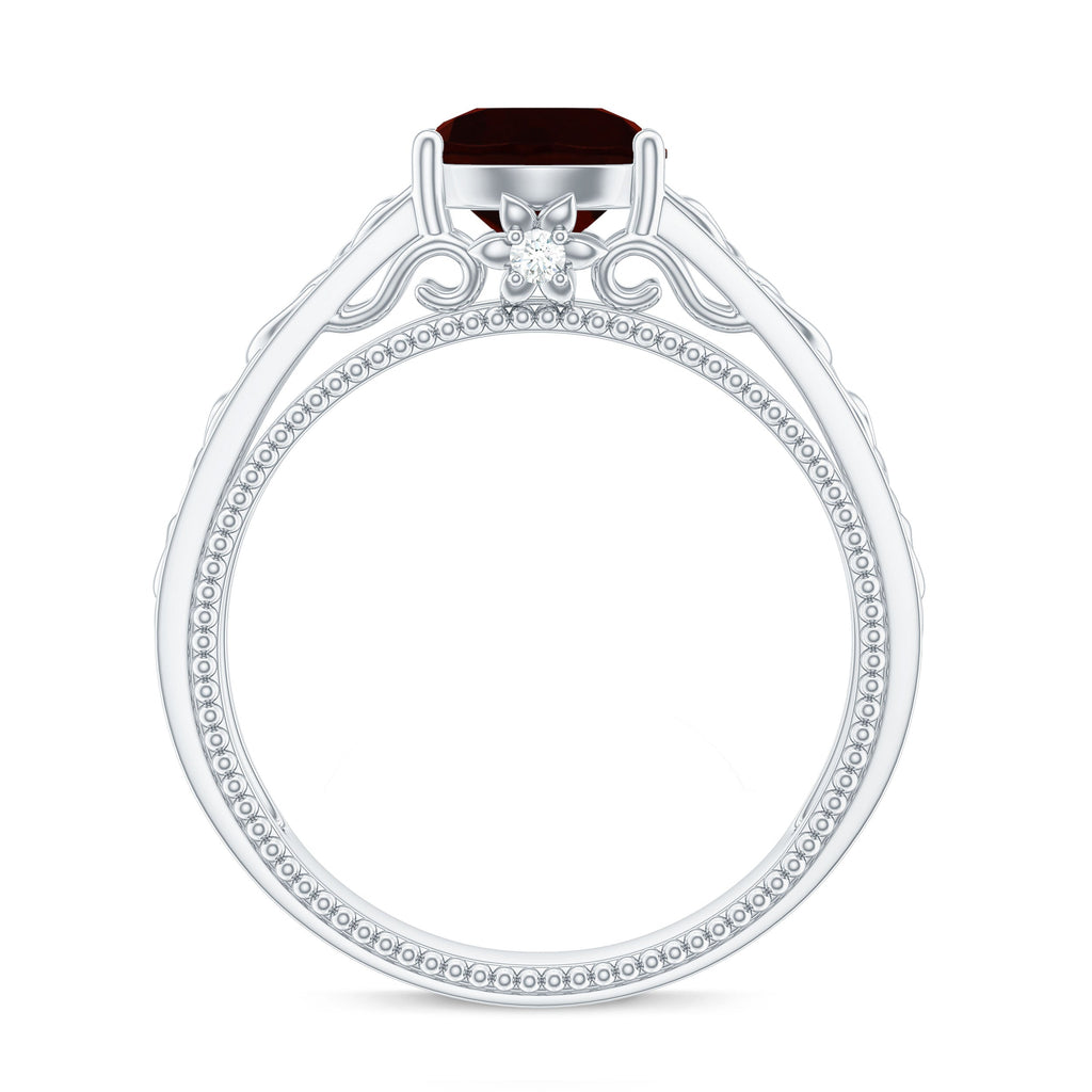 Vintage Style Garnet Diamond Engagement Ring with Celtic Knot