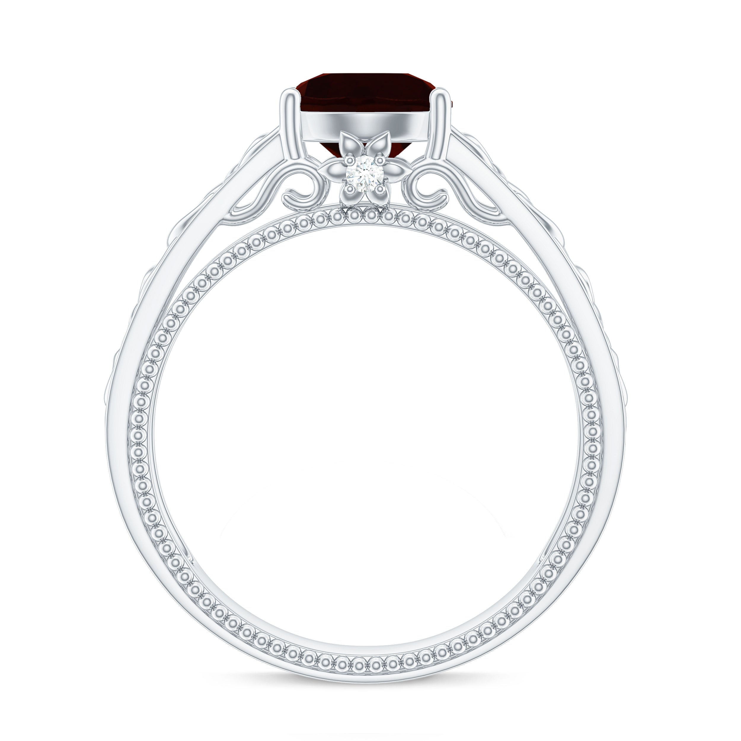 Vintage Style Garnet Diamond Engagement Ring with Celtic Knot