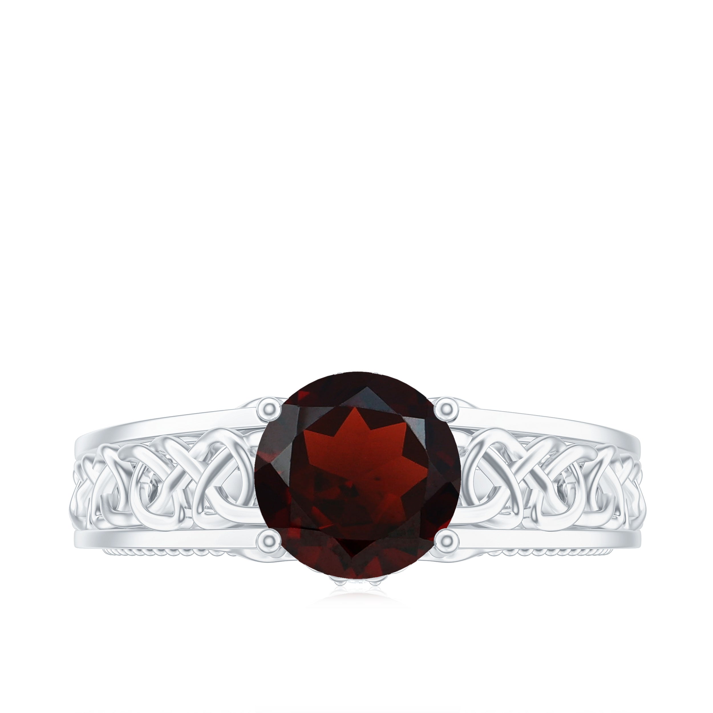 Vintage Style Garnet Diamond Engagement Ring with Celtic Knot