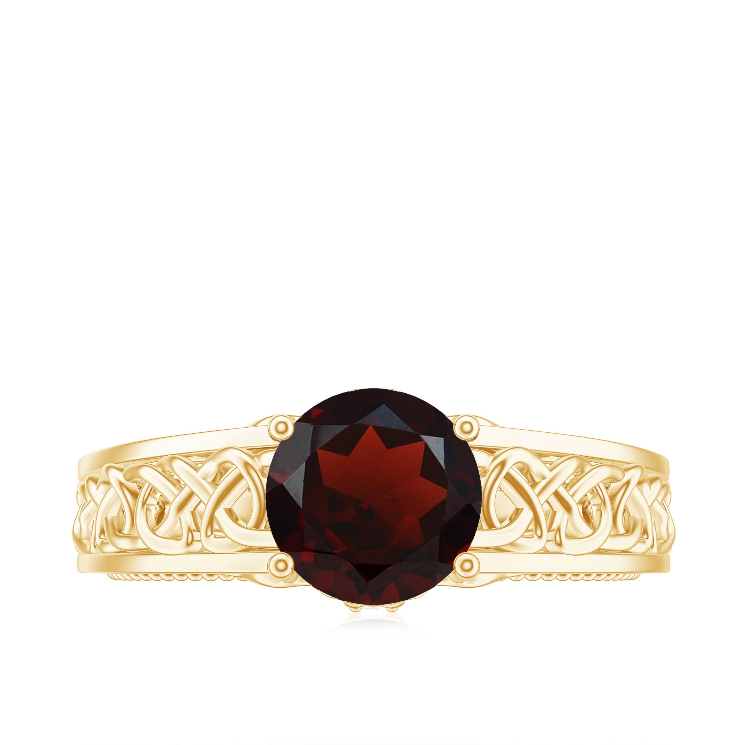 Vintage Style Garnet Diamond Engagement Ring with Celtic Knot