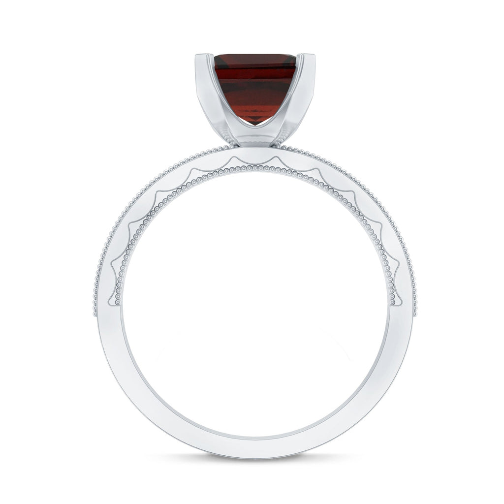 Natural 3.3 Carat Asscher Cut Garnet Engagement Ring with Diamond Side Stones