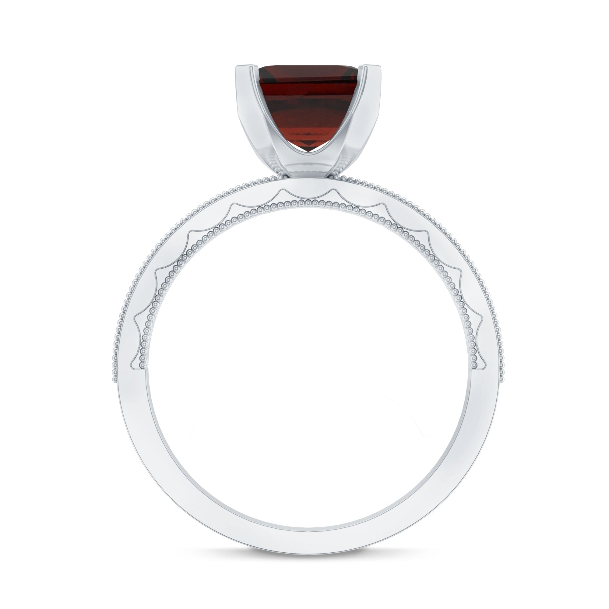 Natural 3.3 Carat Asscher Cut Garnet Engagement Ring with Diamond Side Stones
