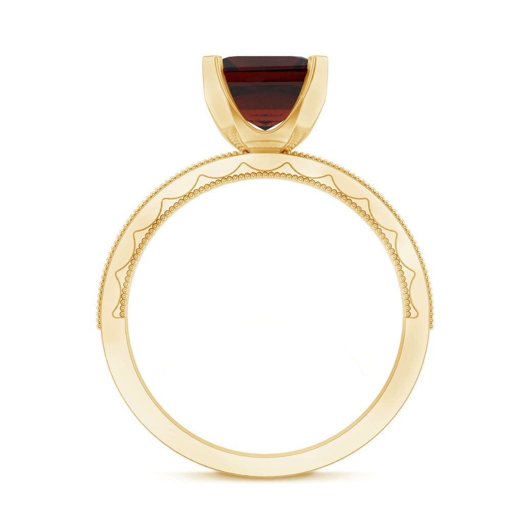 Natural 3.3 Carat Asscher Cut Garnet Engagement Ring with Diamond Side Stones