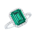 Octagon Cut Lab Grown Emerald Engagement Ring with Diamond