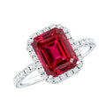 Lab Created Emerald Cut Ruby Engagement Ring with Diamond Halo