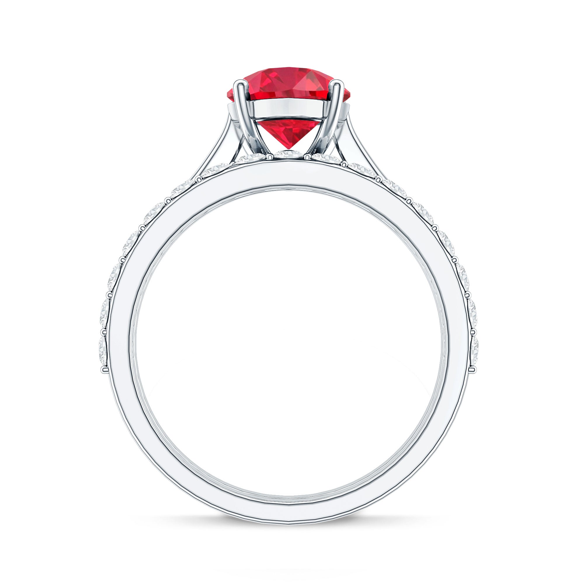 Pear Shape Created Ruby Solitaire Wedding Ring Set with Moissanite