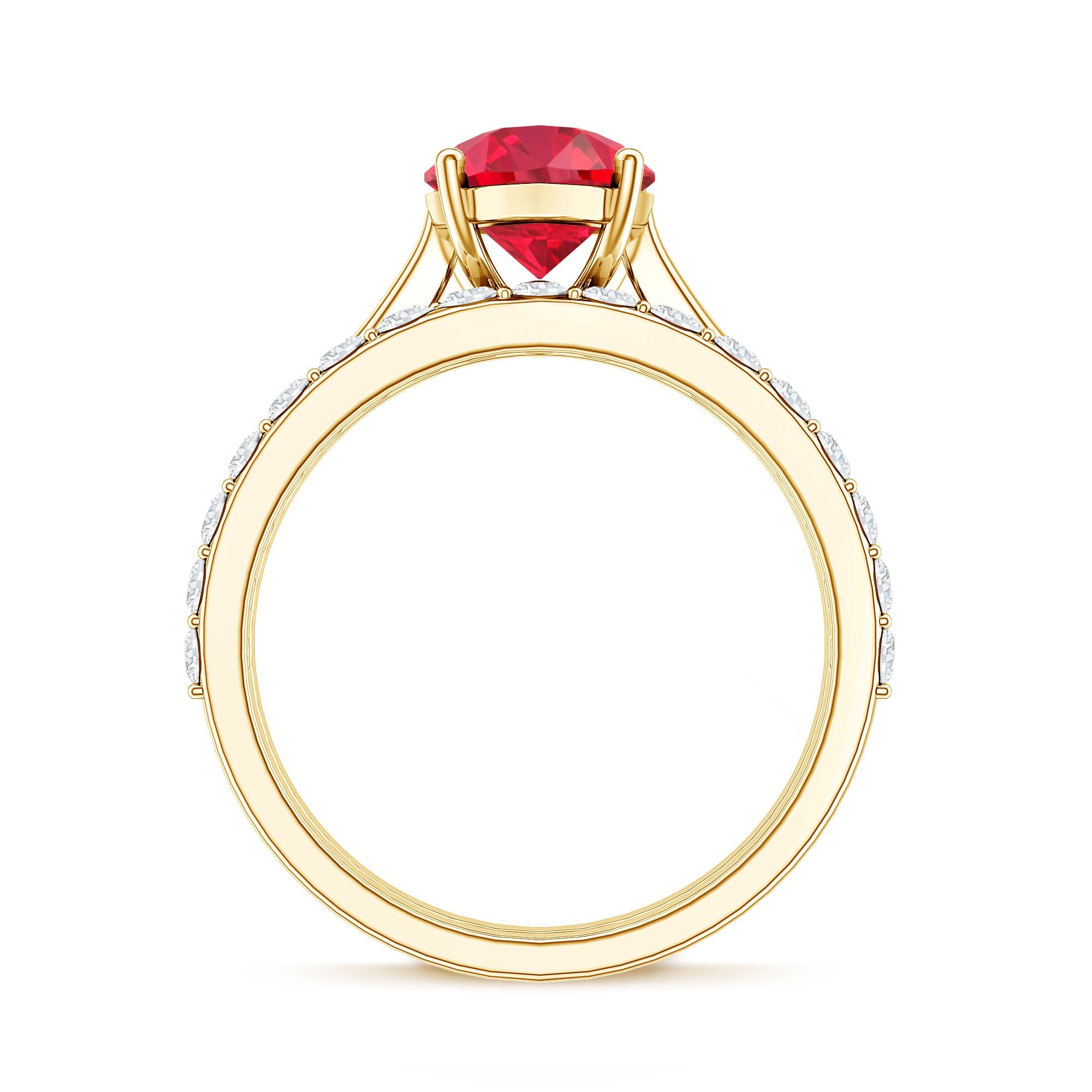 Pear Shape Created Ruby Solitaire Wedding Ring Set with Moissanite