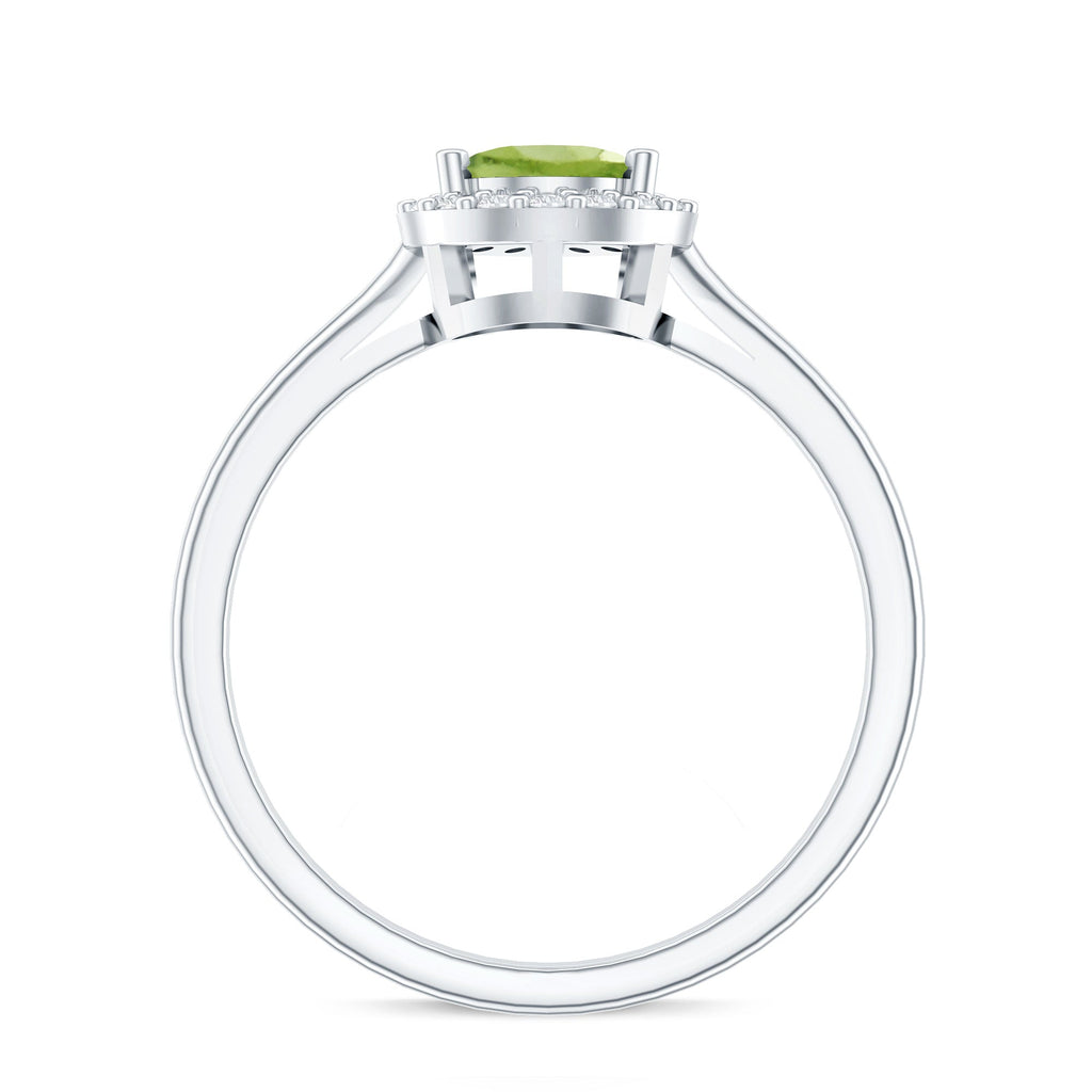Real 1 Carat Peridot Teardrop Engagement Ring with Diamond Halo