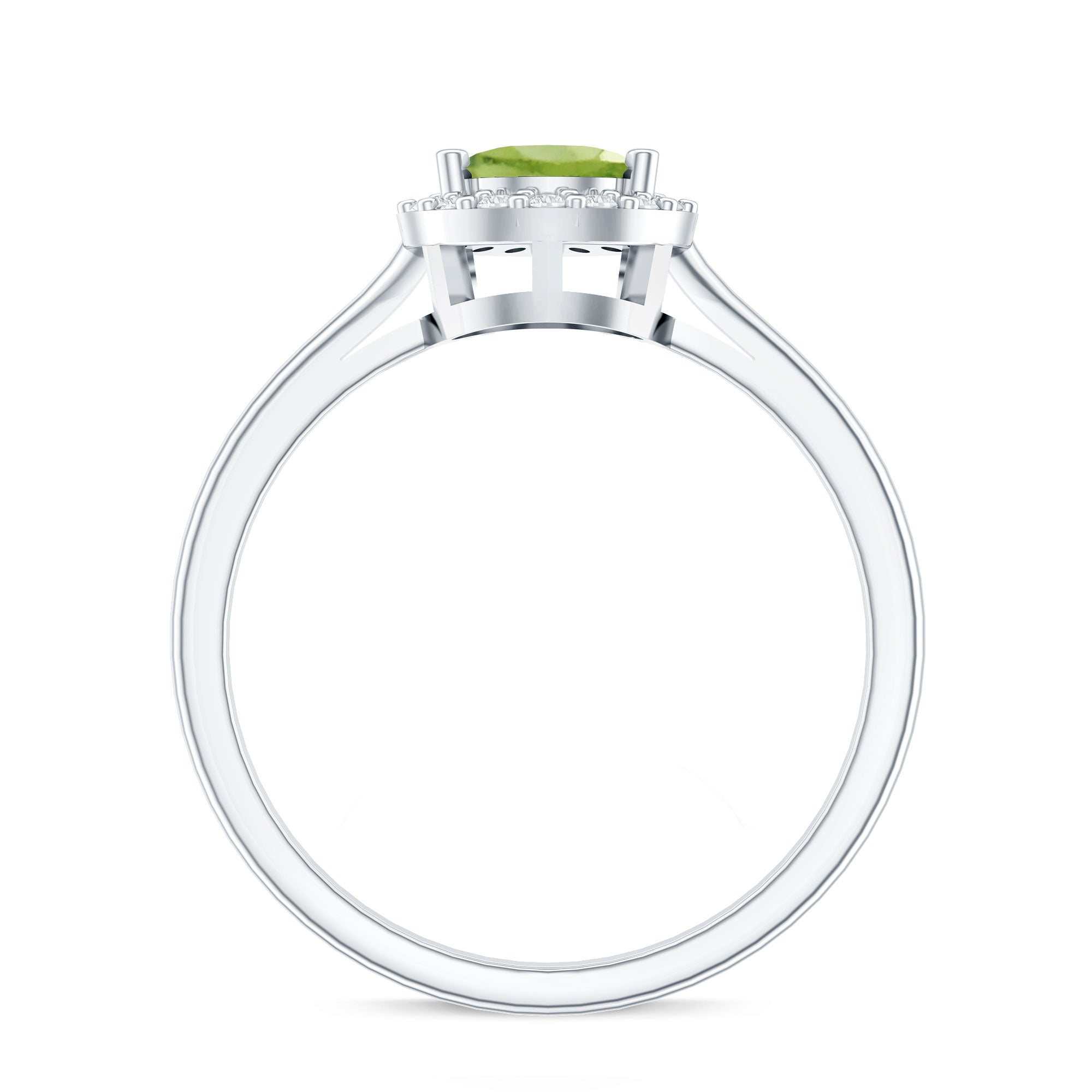 Real 1 Carat Peridot Teardrop Engagement Ring with Diamond Halo