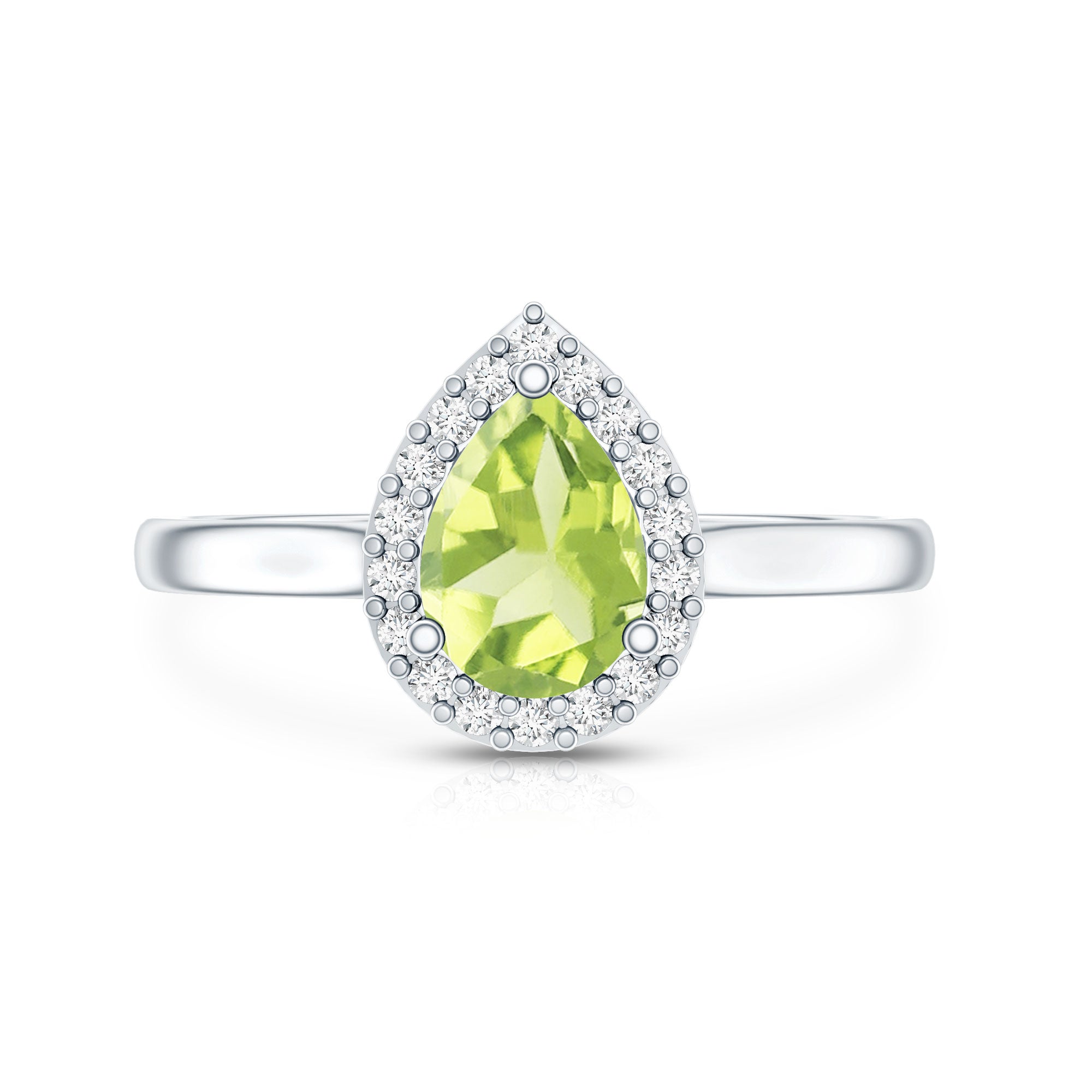Real 1 Carat Peridot Teardrop Engagement Ring with Diamond Halo
