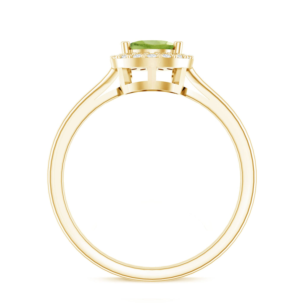 Real 1 Carat Peridot Teardrop Engagement Ring with Diamond Halo