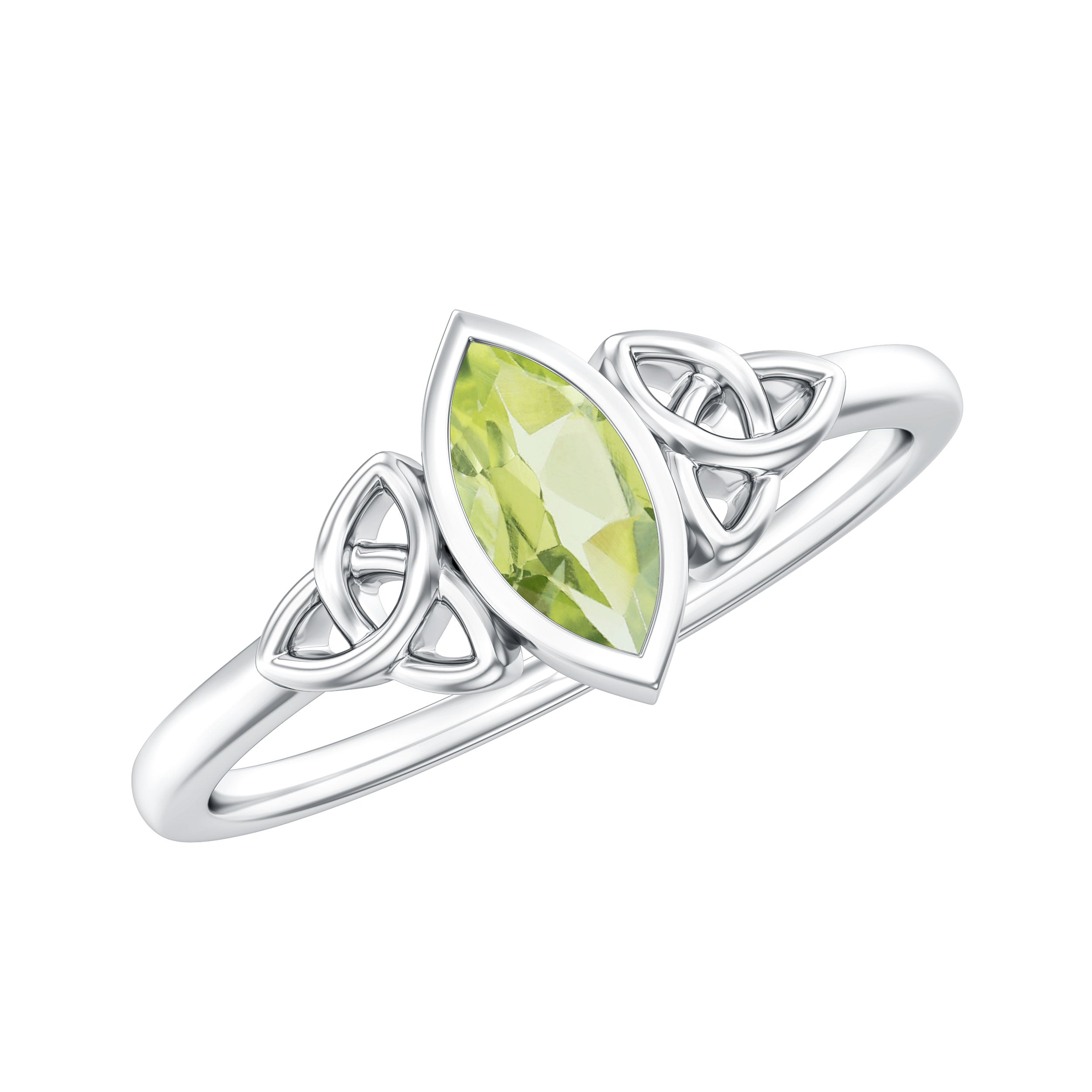 Natural 0.7 Carat Marquise Peridot Promise Ring with Celtic Knot