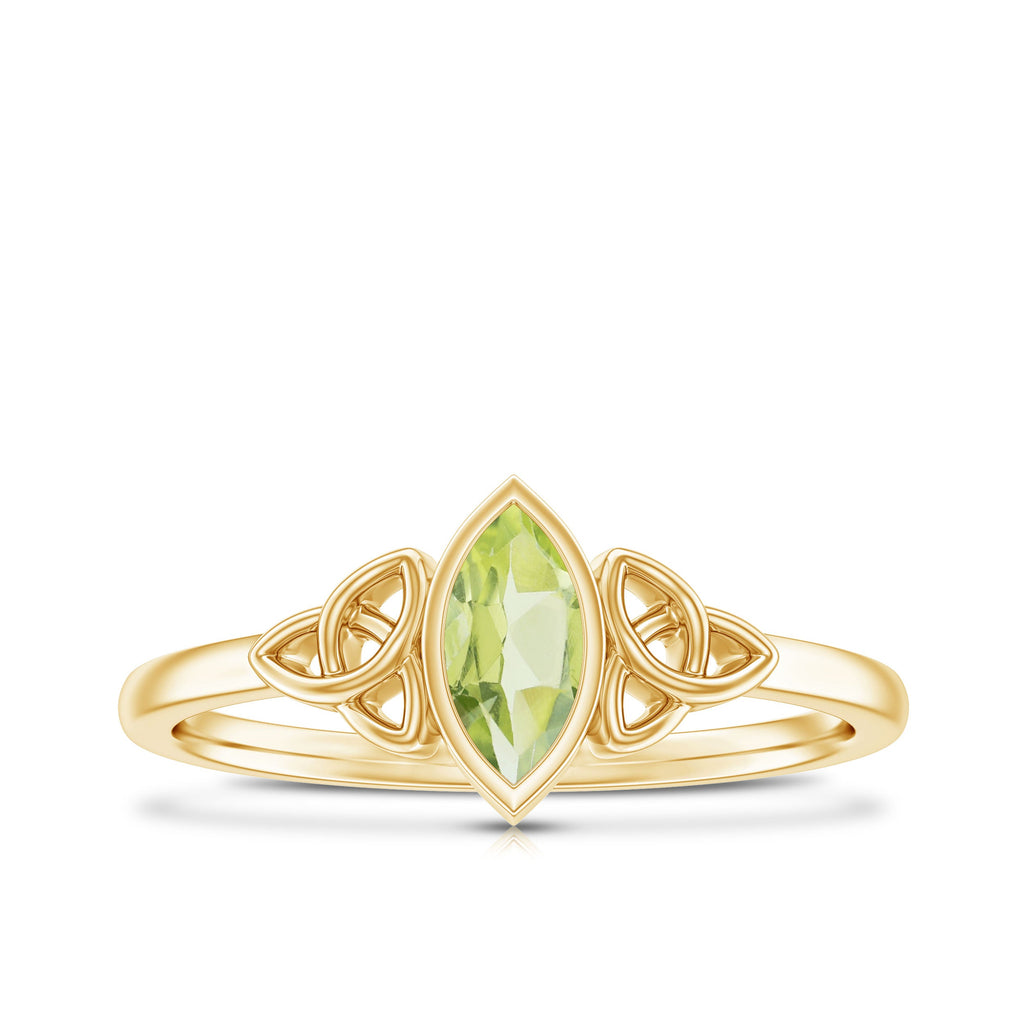 Natural 0.7 Carat Marquise Peridot Promise Ring with Celtic Knot