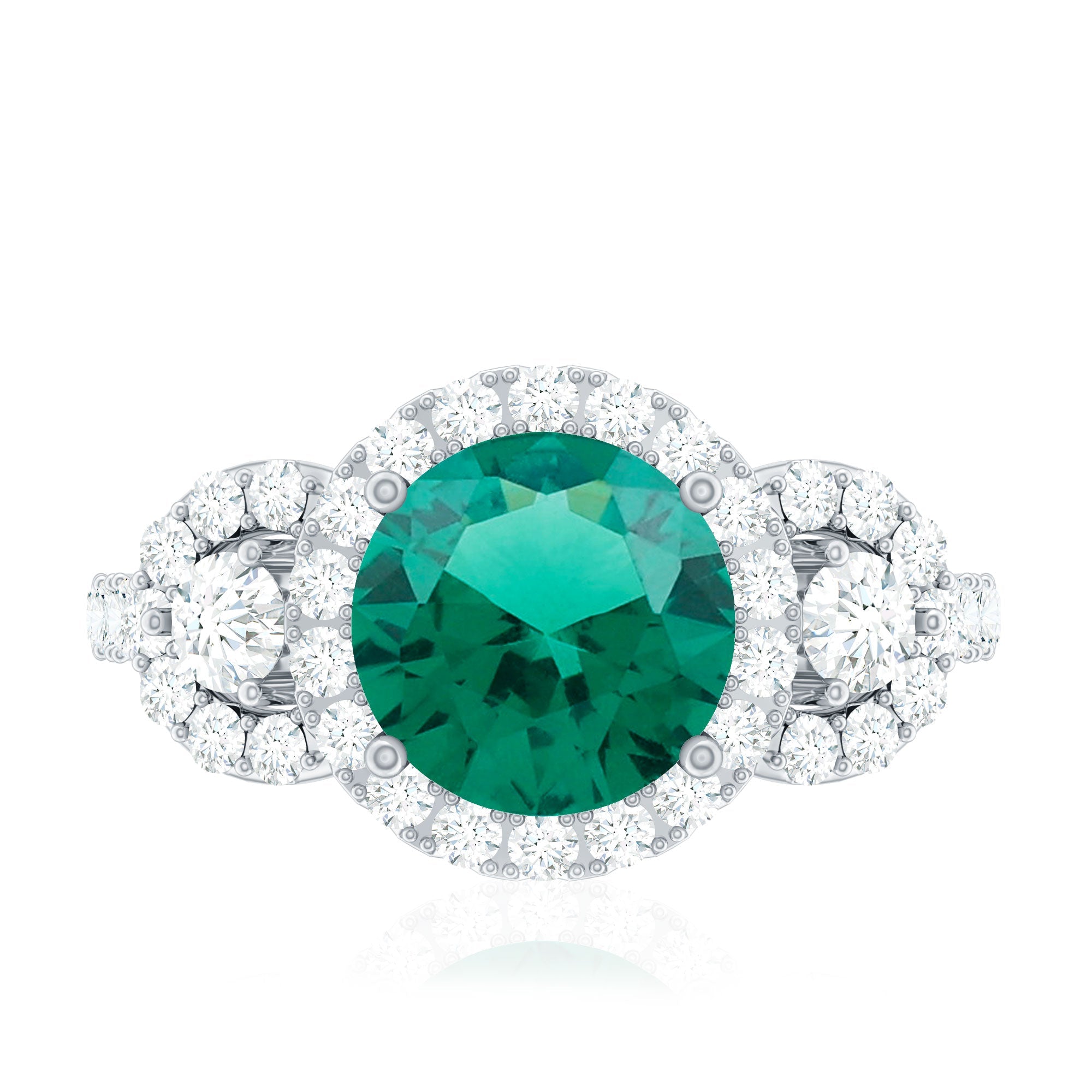 Certified 2 Carat Lab Grown Emerald Vintage Looking Engagement Ring with Moissanite