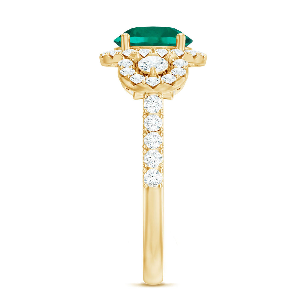 Certified 2 Carat Lab Grown Emerald Vintage Looking Engagement Ring with Moissanite