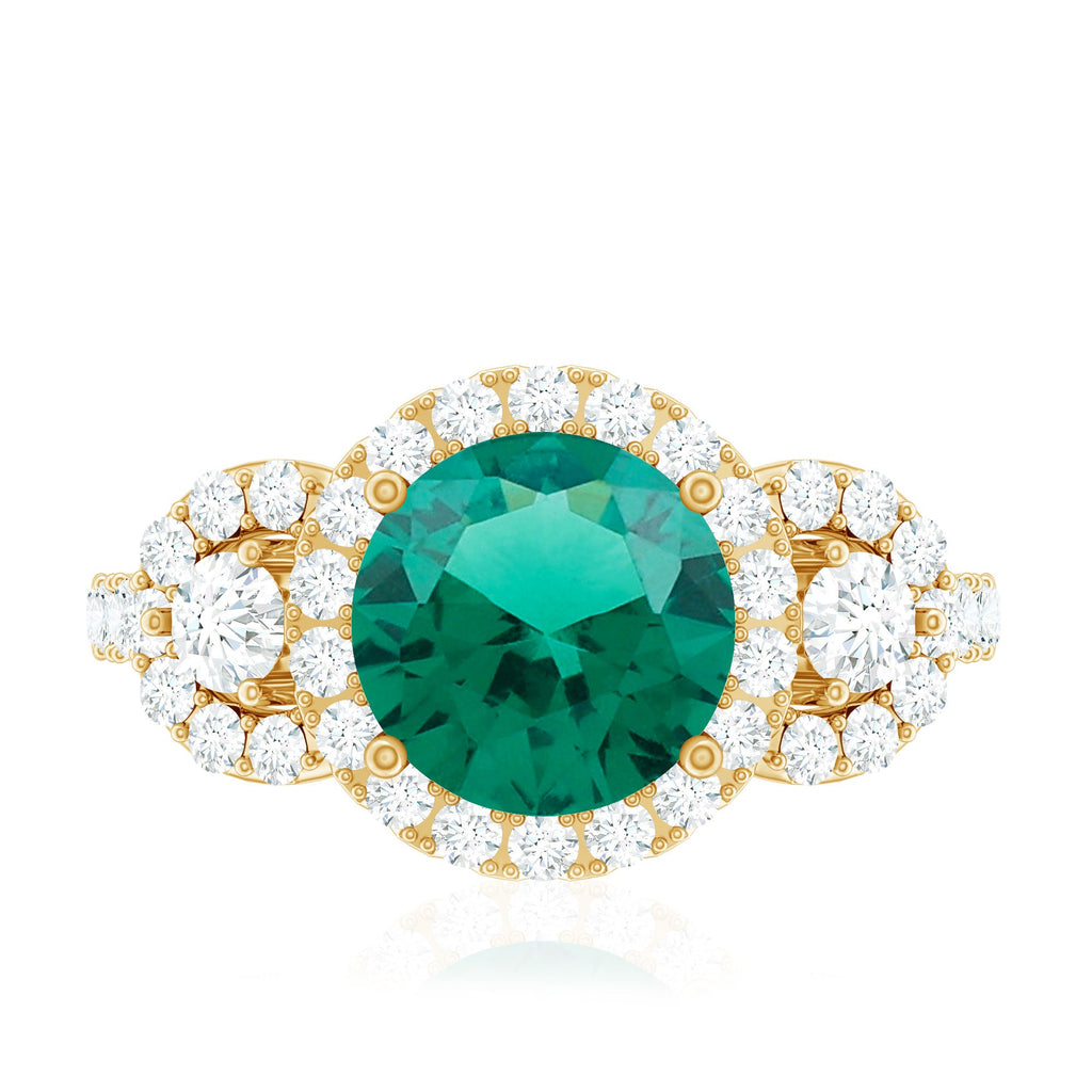 Certified 2 Carat Lab Grown Emerald Vintage Looking Engagement Ring with Moissanite