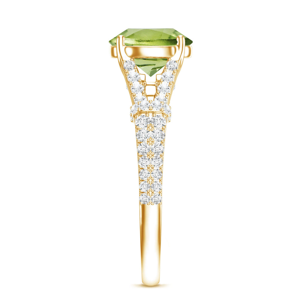 Peridot Solitaire Engagement Ring with Moissanite in Split Shank