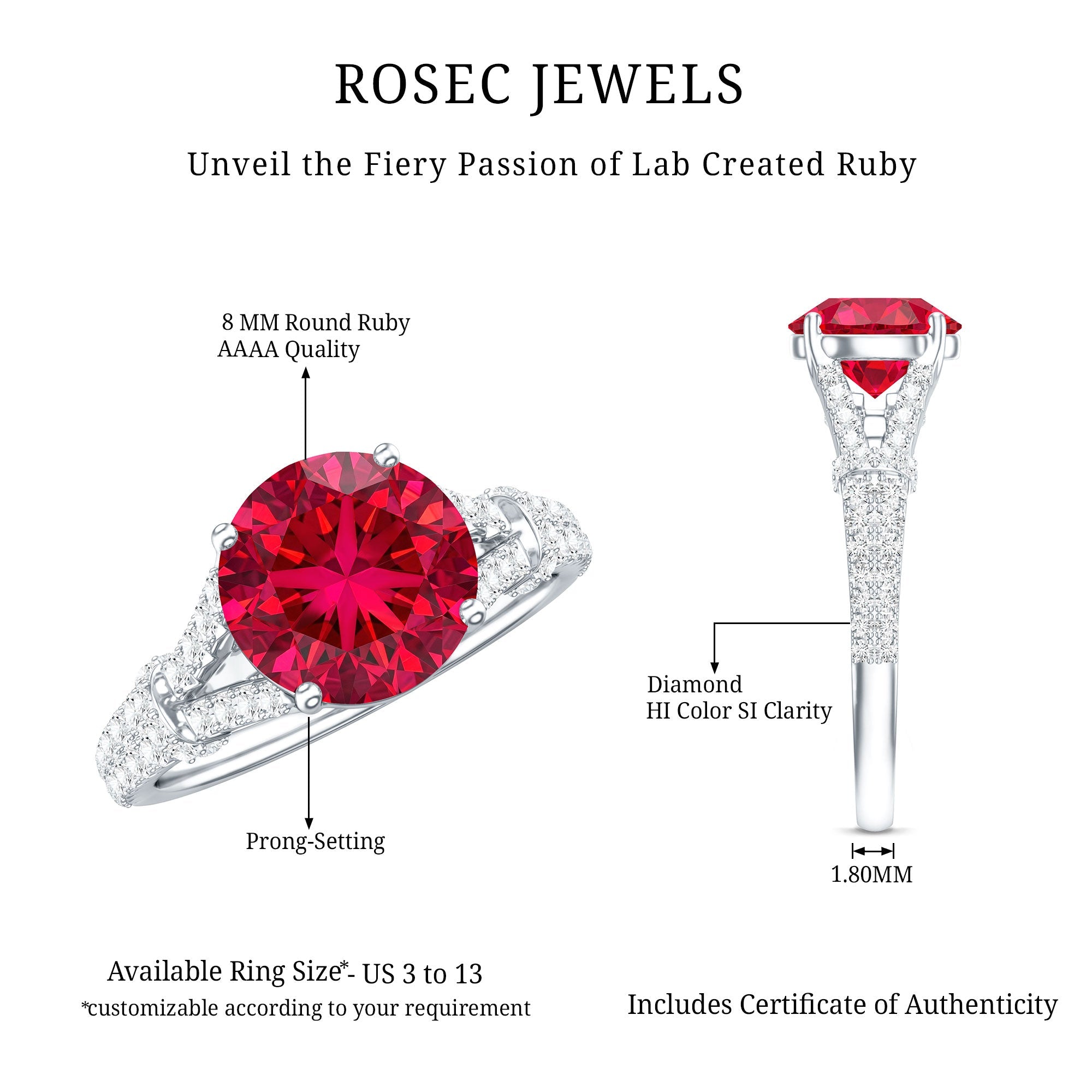 Lab Created Ruby and Diamond Split Shank Engagement Ring
