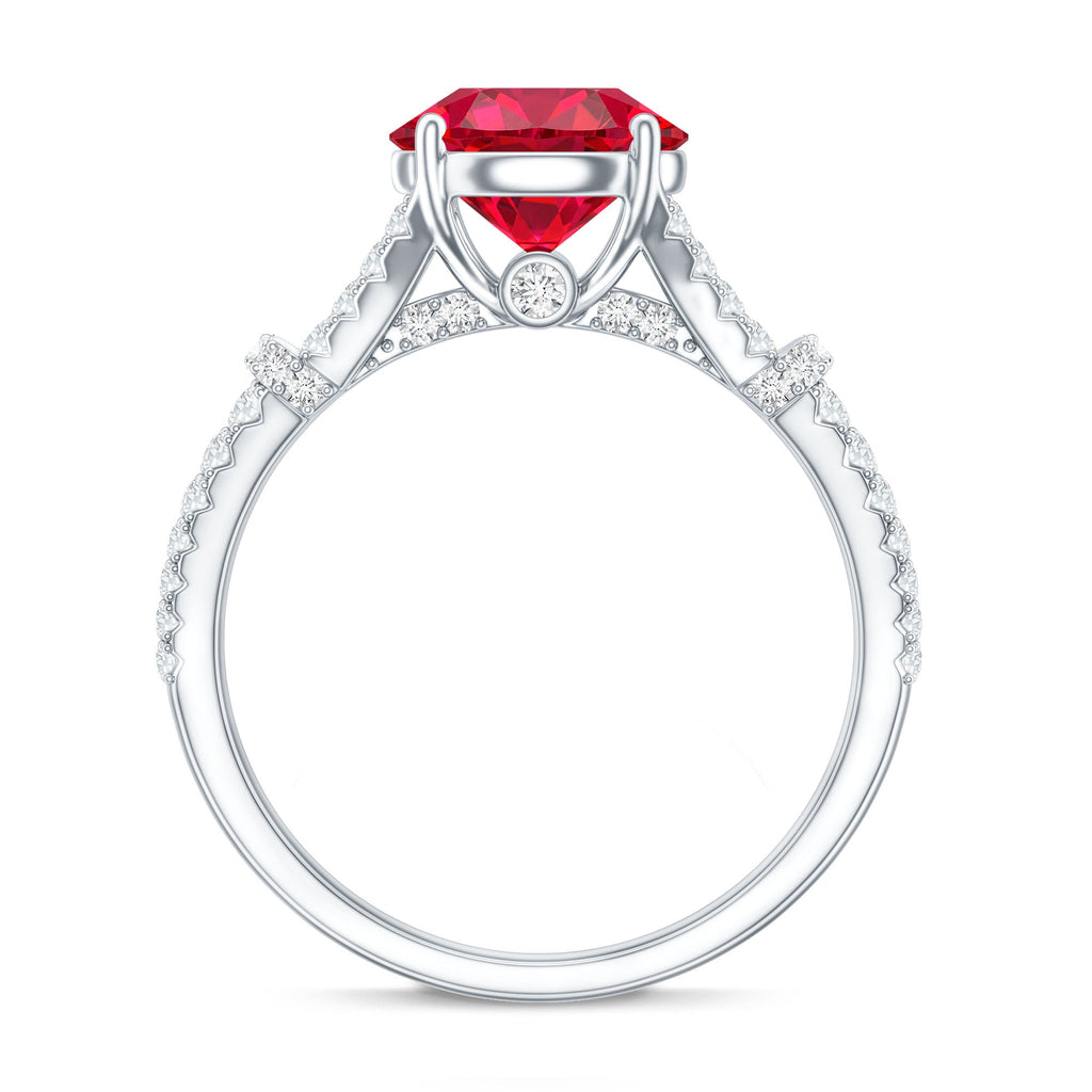 Lab Created Ruby and Diamond Split Shank Engagement Ring