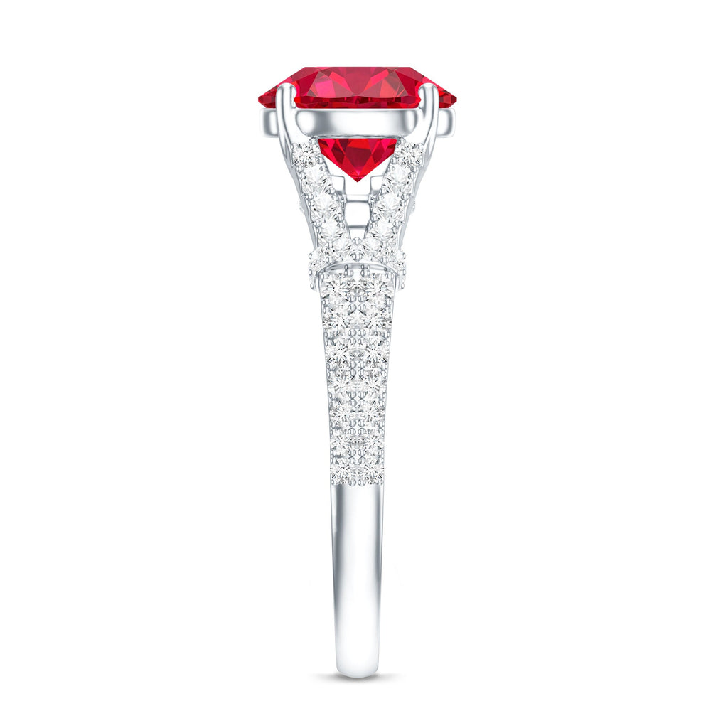 Lab Created Ruby and Diamond Split Shank Engagement Ring