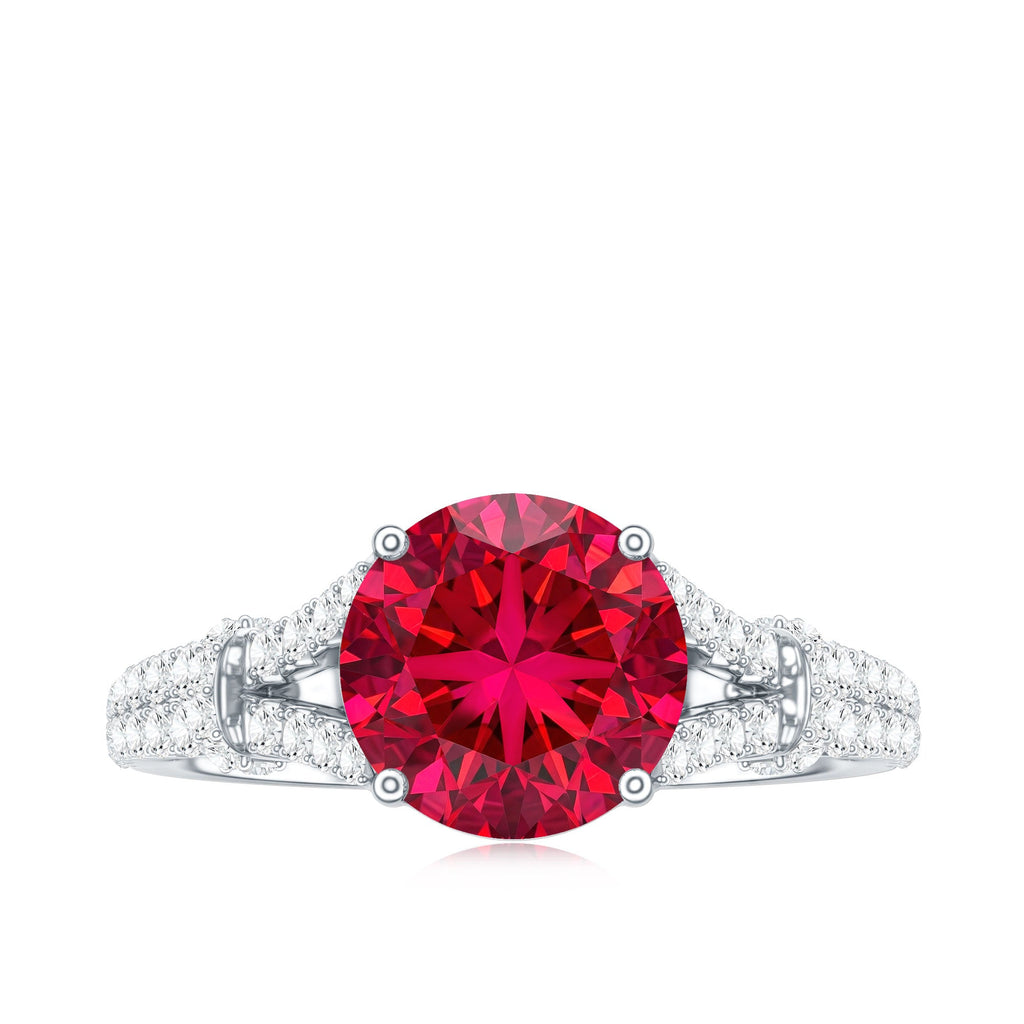Lab Created Ruby and Diamond Split Shank Engagement Ring