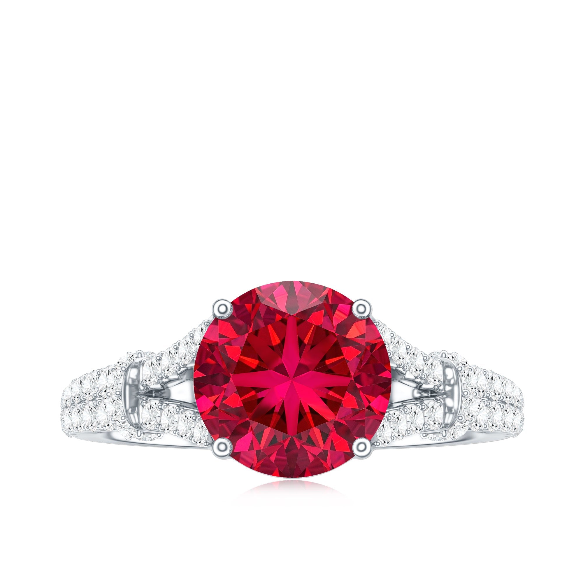 Lab Created Ruby and Diamond Split Shank Engagement Ring