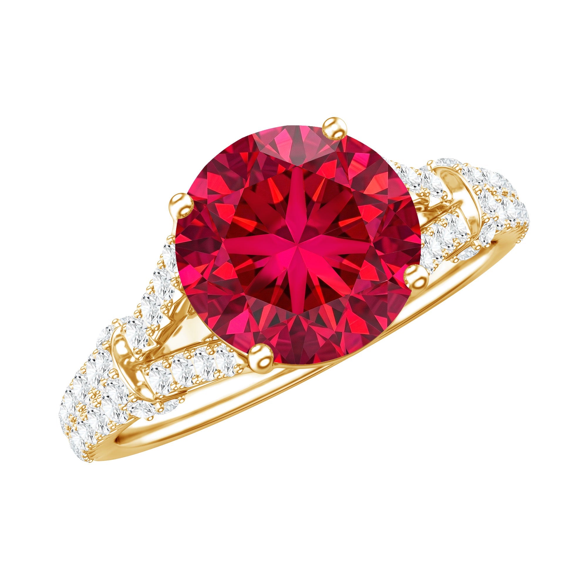 Lab Created Ruby and Diamond Split Shank Engagement Ring