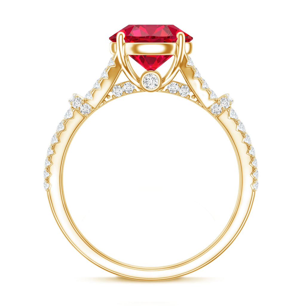 Lab Created Ruby and Diamond Split Shank Engagement Ring