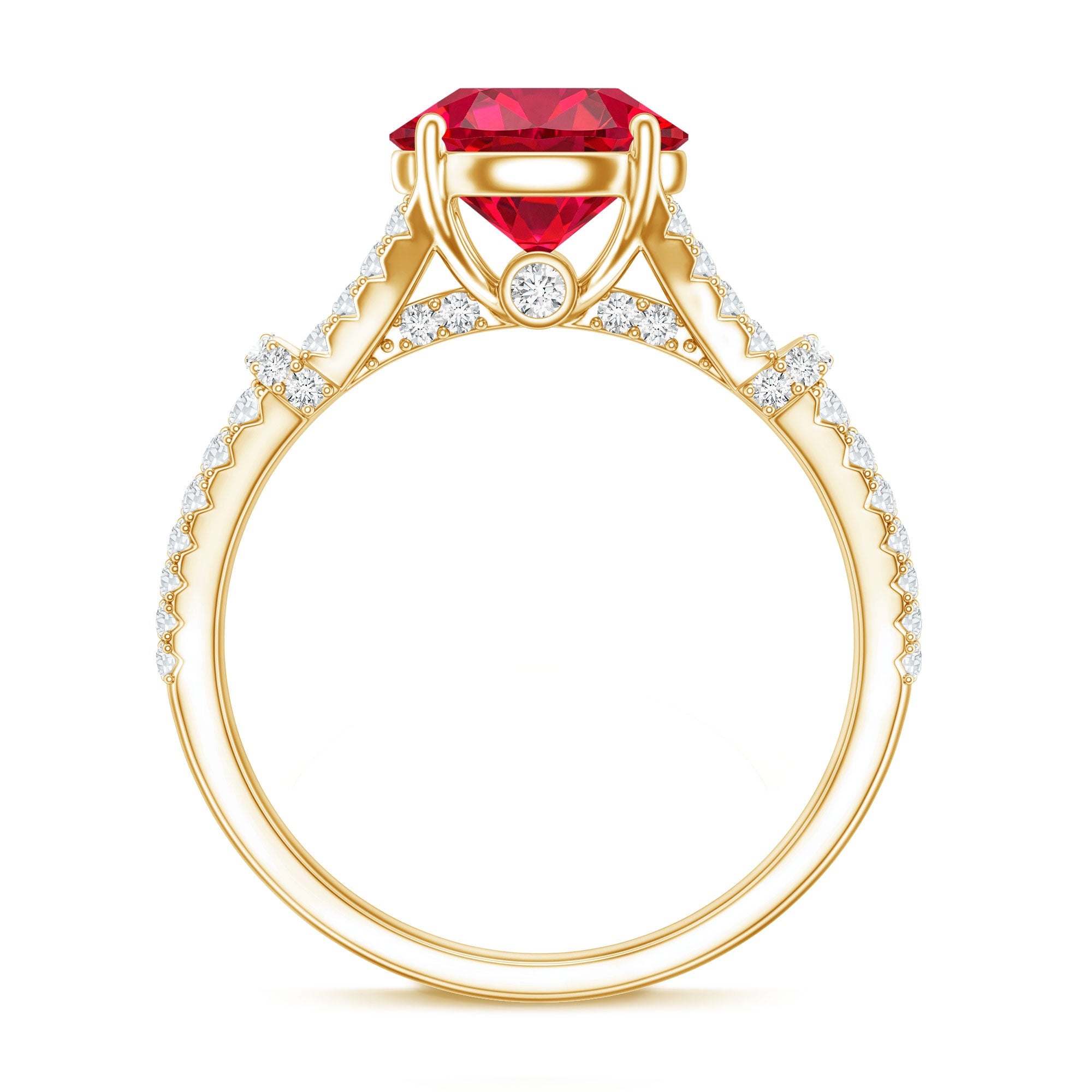 Lab Created Ruby and Diamond Split Shank Engagement Ring
