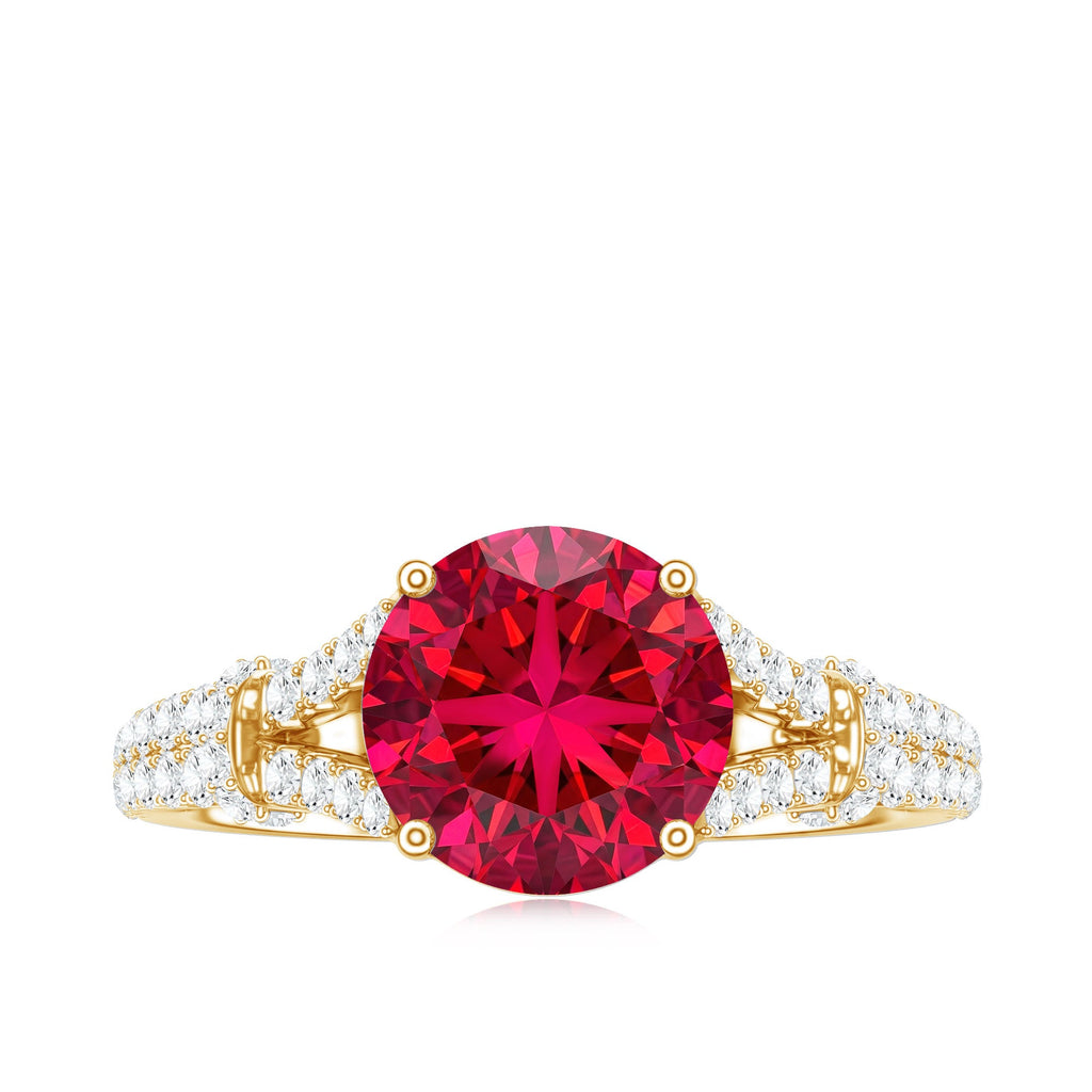 Lab Created Ruby and Diamond Split Shank Engagement Ring