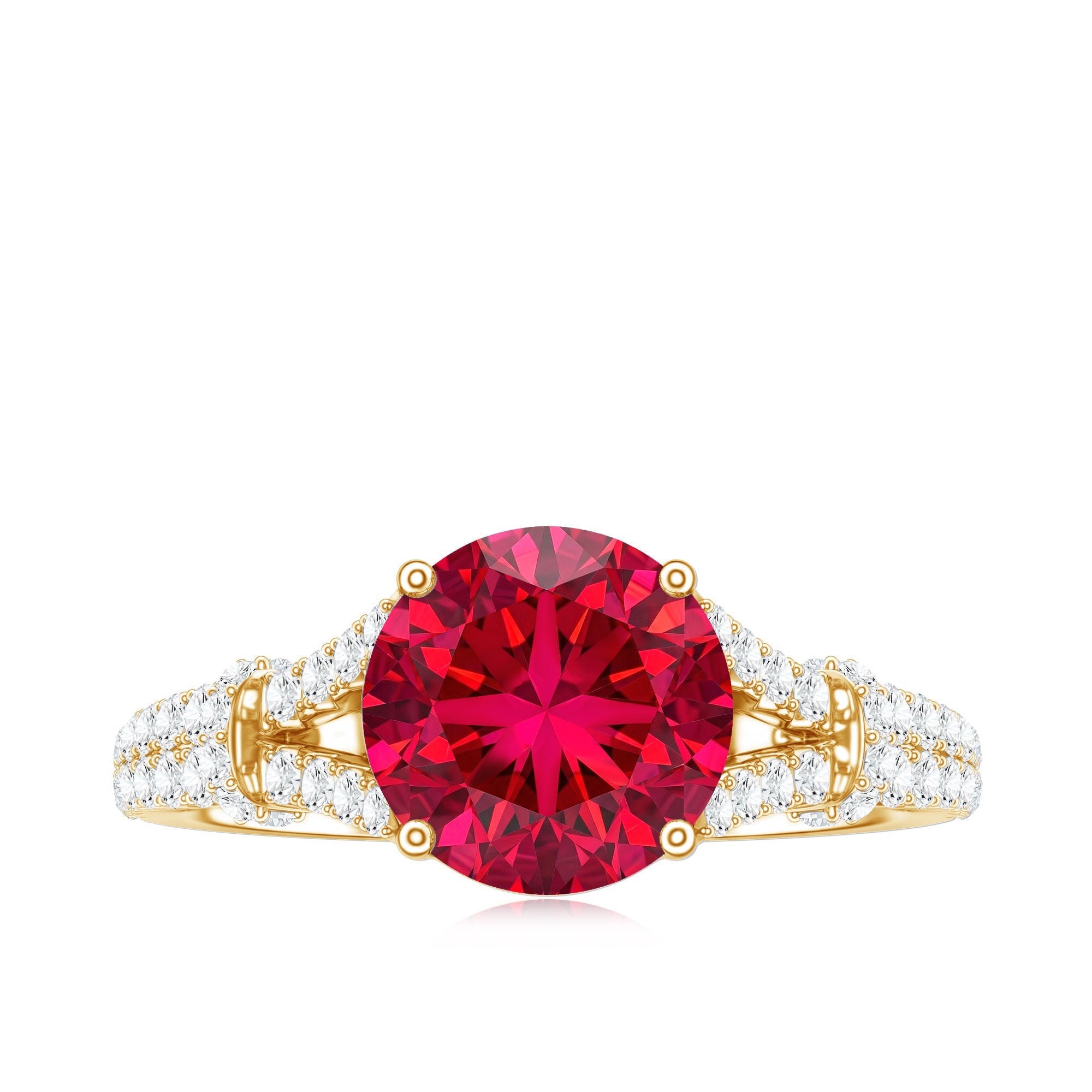 Lab Created Ruby and Diamond Split Shank Engagement Ring