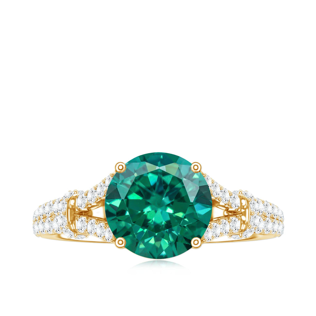 Classic Lab Grown Emerald Diamond Engagement Ring with Split Shank