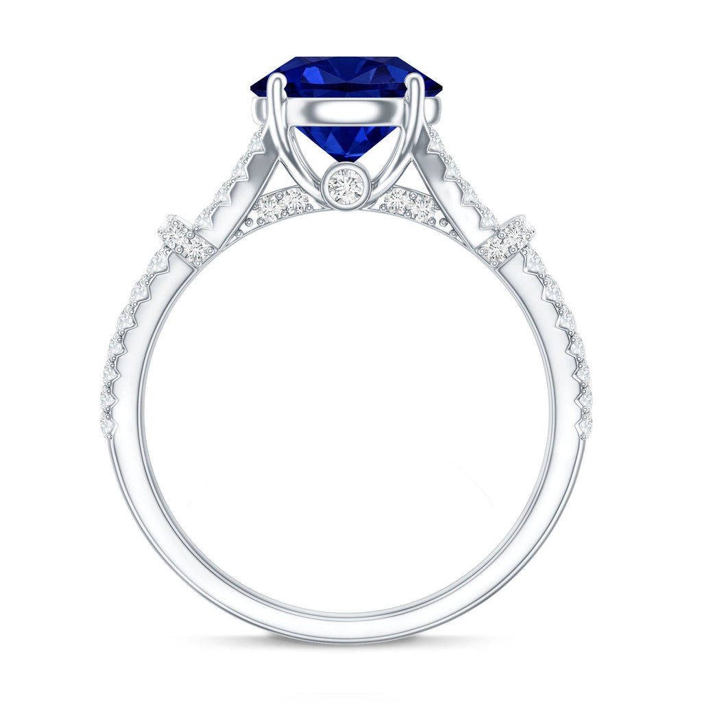 Certified 2.7 Carat Lab Grown Blue Sapphire Engagement Ring with Diamond Split Shank