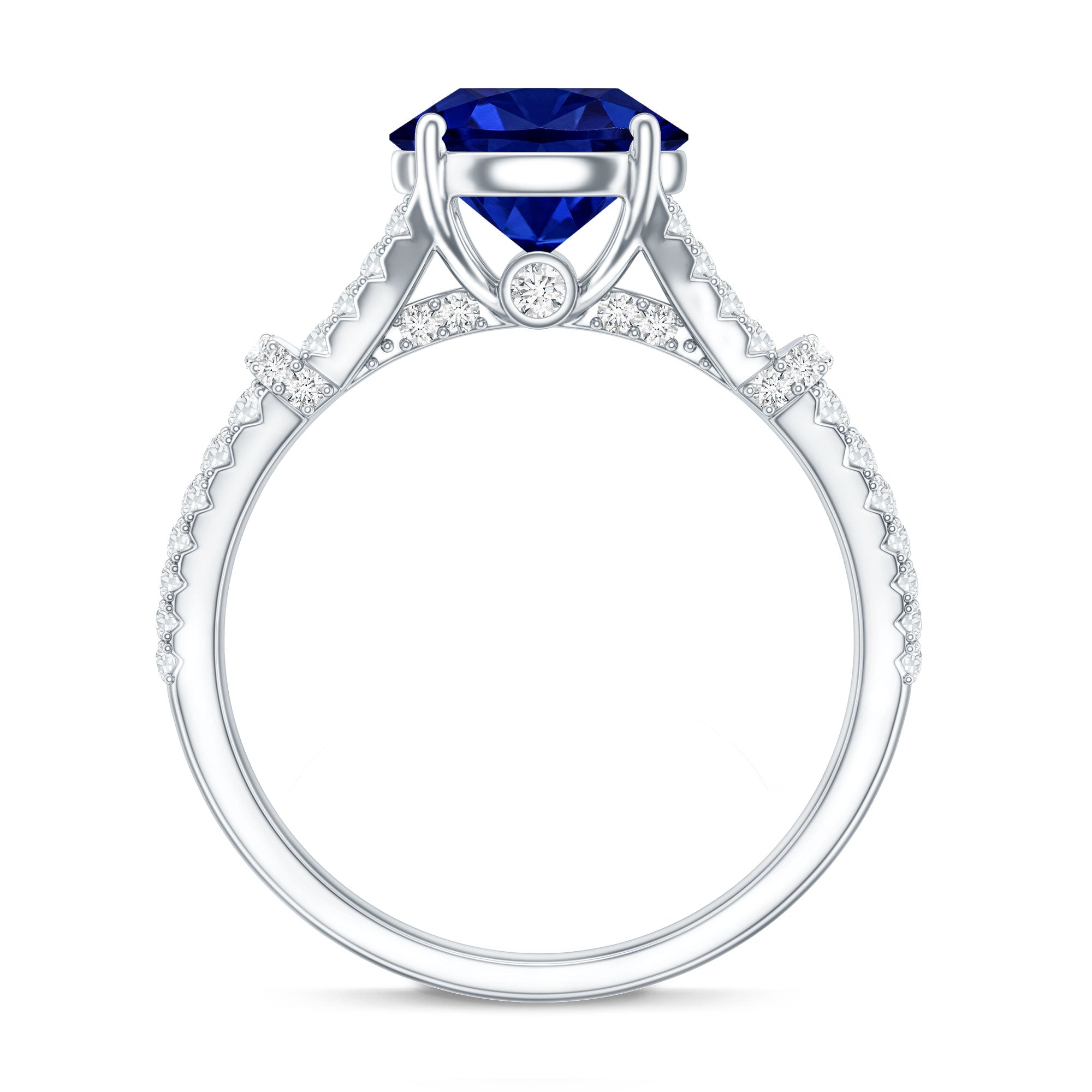 Certified 2.7 Carat Lab Grown Blue Sapphire Engagement Ring with Diamond Split Shank
