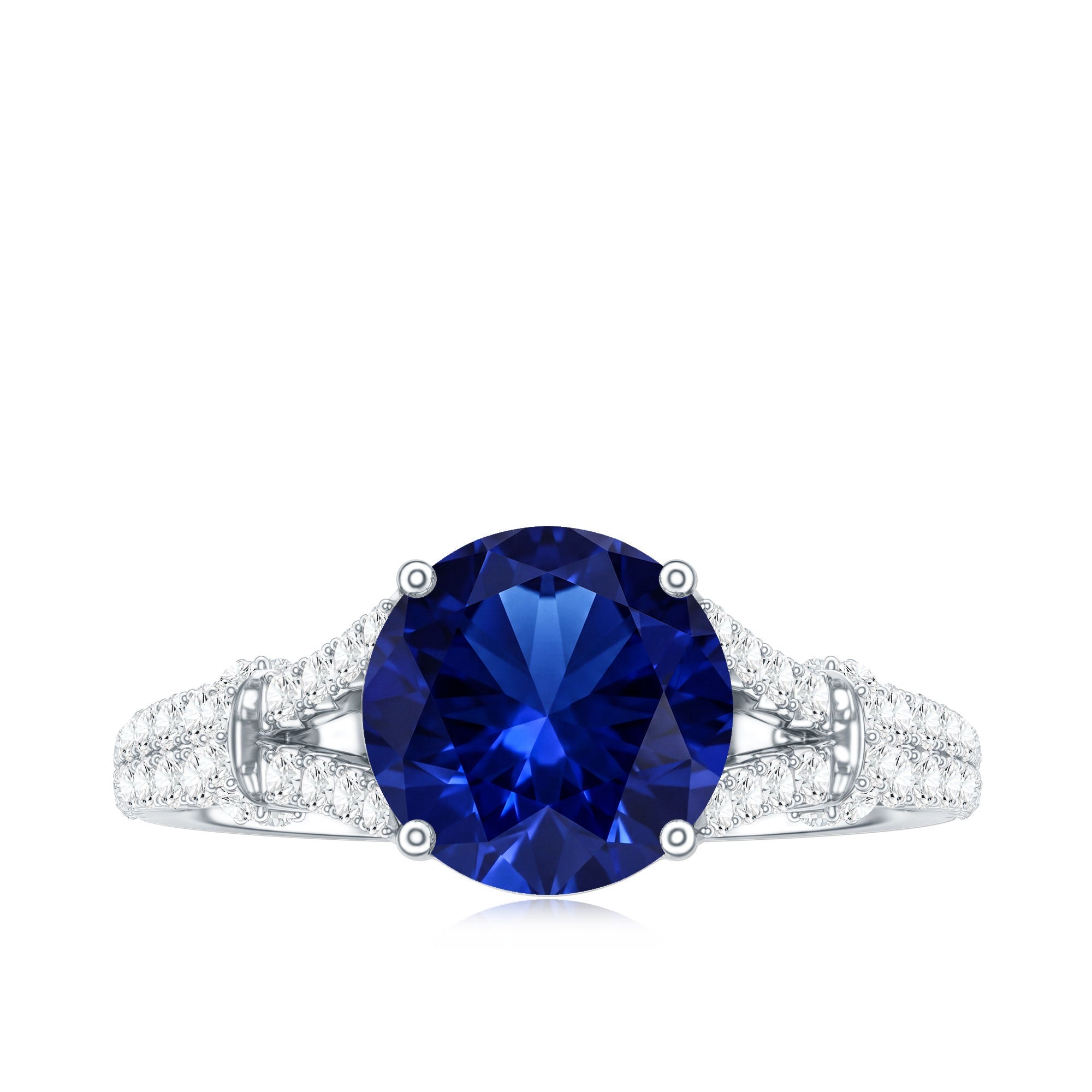 Certified 2.7 Carat Lab Grown Blue Sapphire Engagement Ring with Diamond Split Shank