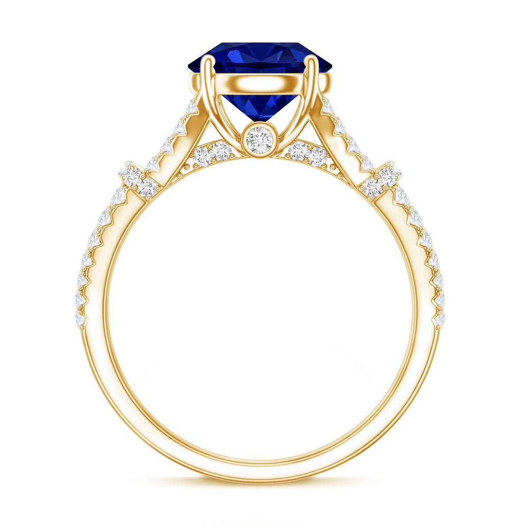 Certified 2.7 Carat Lab Grown Blue Sapphire Engagement Ring with Diamond Split Shank