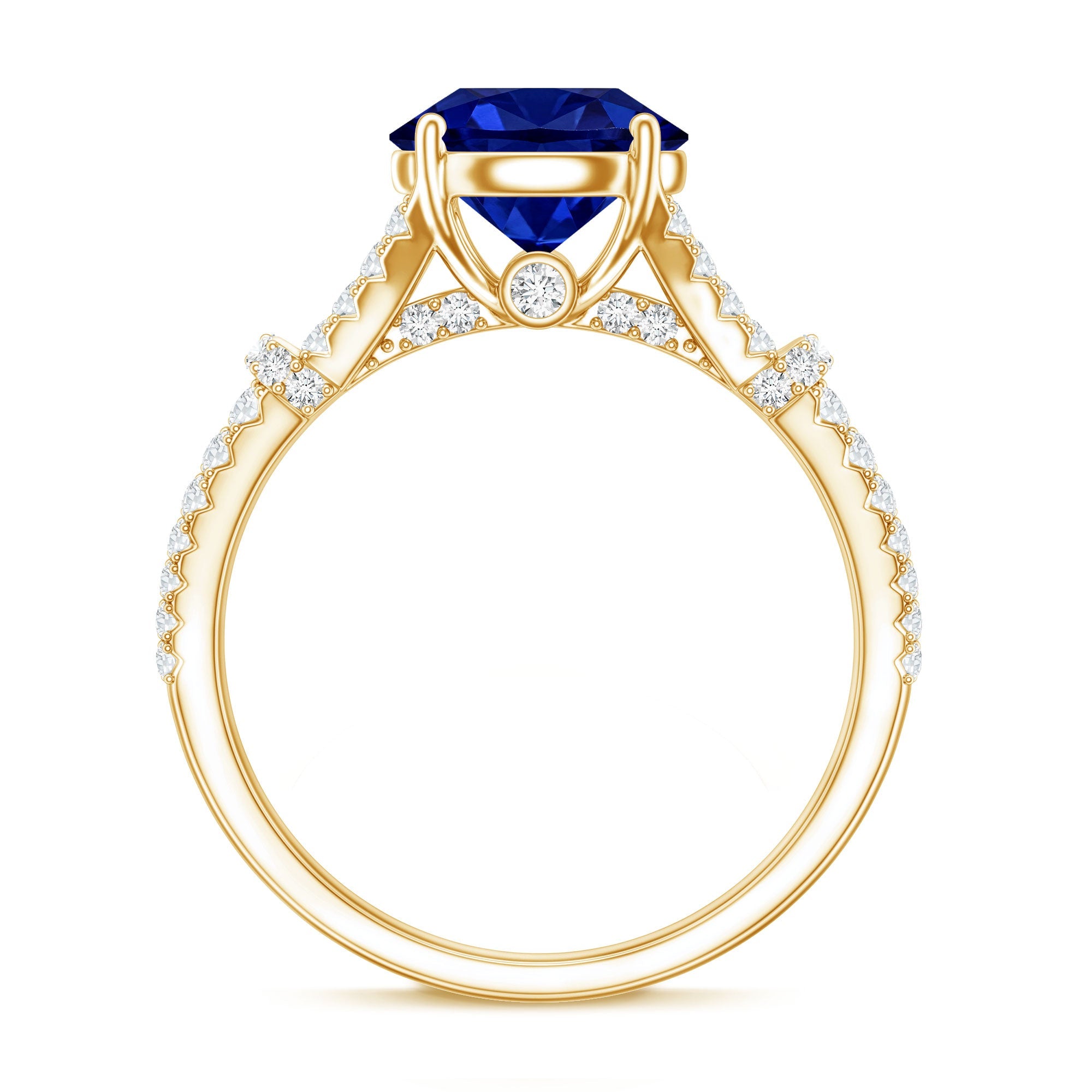 Certified 2.7 Carat Lab Grown Blue Sapphire Engagement Ring with Diamond Split Shank