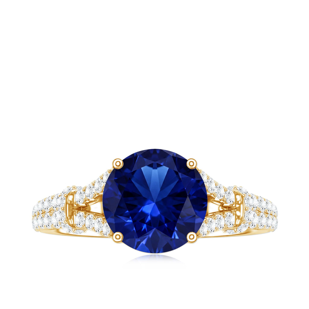 Certified 2.7 Carat Lab Grown Blue Sapphire Engagement Ring with Diamond Split Shank