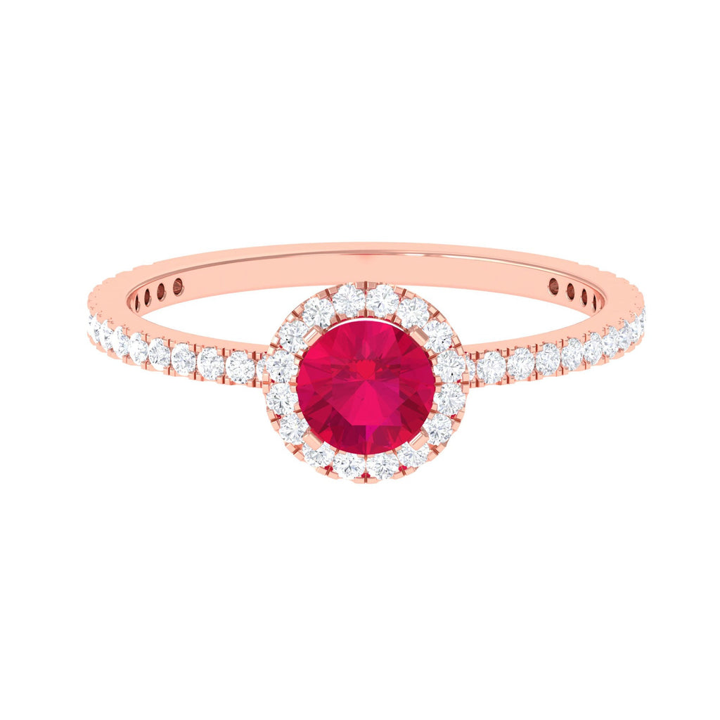 Minimal 0.6 Carat Ruby Engagement Ring with Diamond Halo