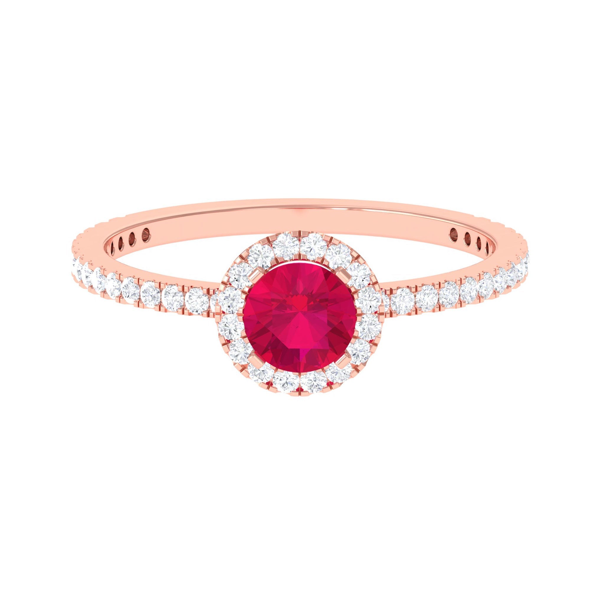 Minimal 0.6 Carat Ruby Engagement Ring with Diamond Halo