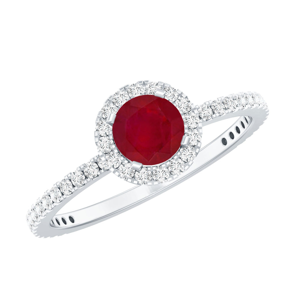 Minimal 0.6 Carat Ruby Engagement Ring with Diamond Halo