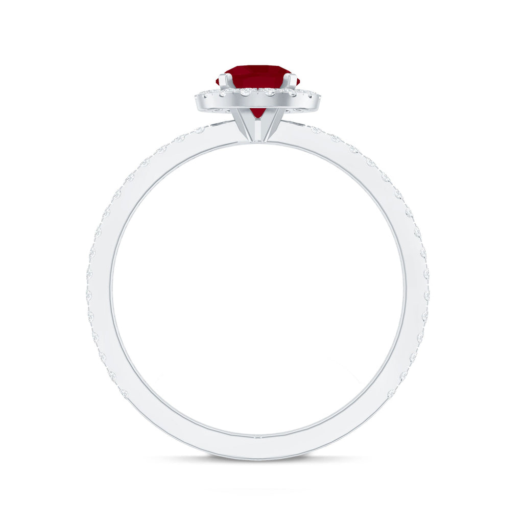 Minimal 0.6 Carat Ruby Engagement Ring with Diamond Halo