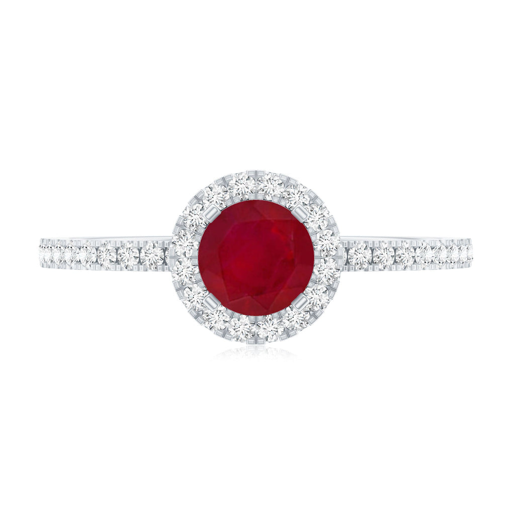 Minimal 0.6 Carat Ruby Engagement Ring with Diamond Halo