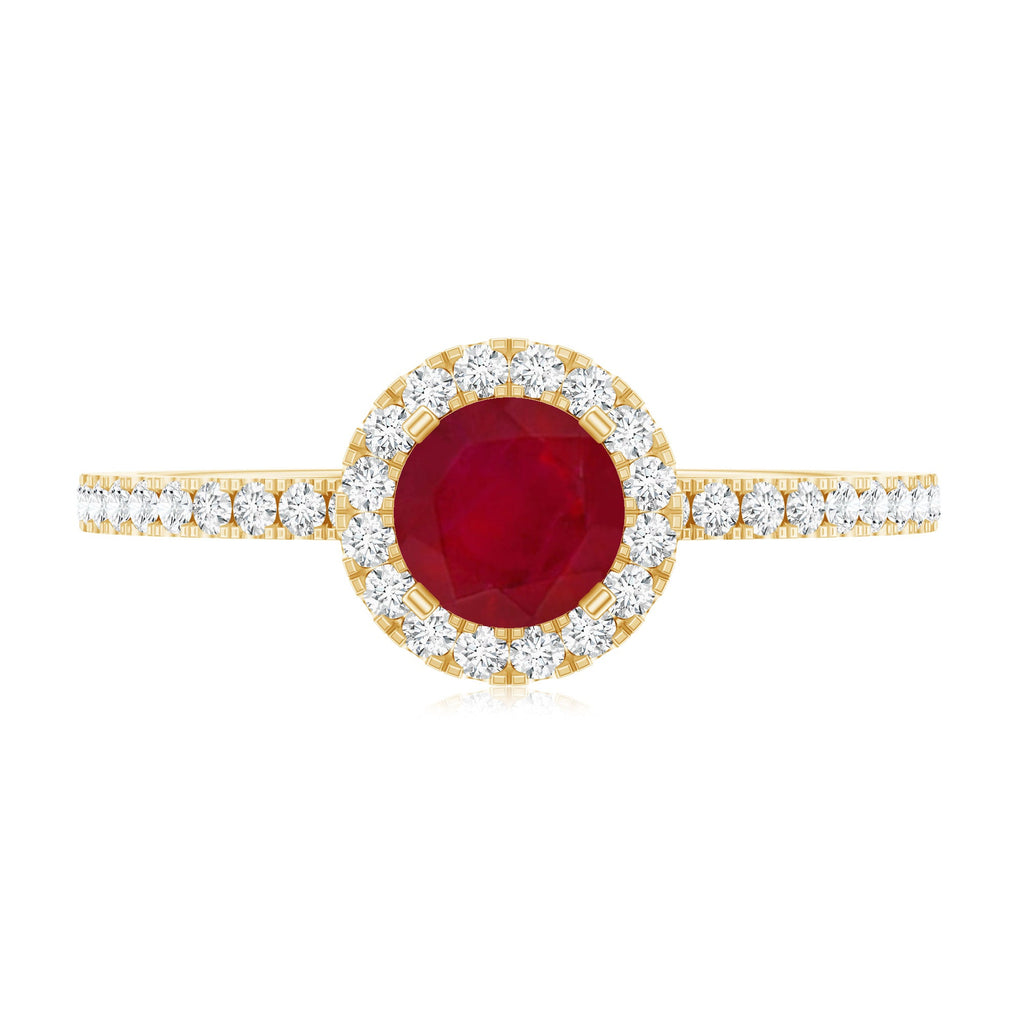 Minimal 0.6 Carat Ruby Engagement Ring with Diamond Halo