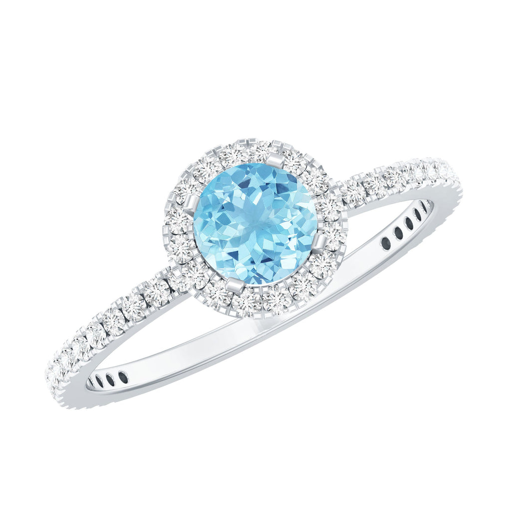 Genuine Blue Aquamarine Ring with Diamond Accent