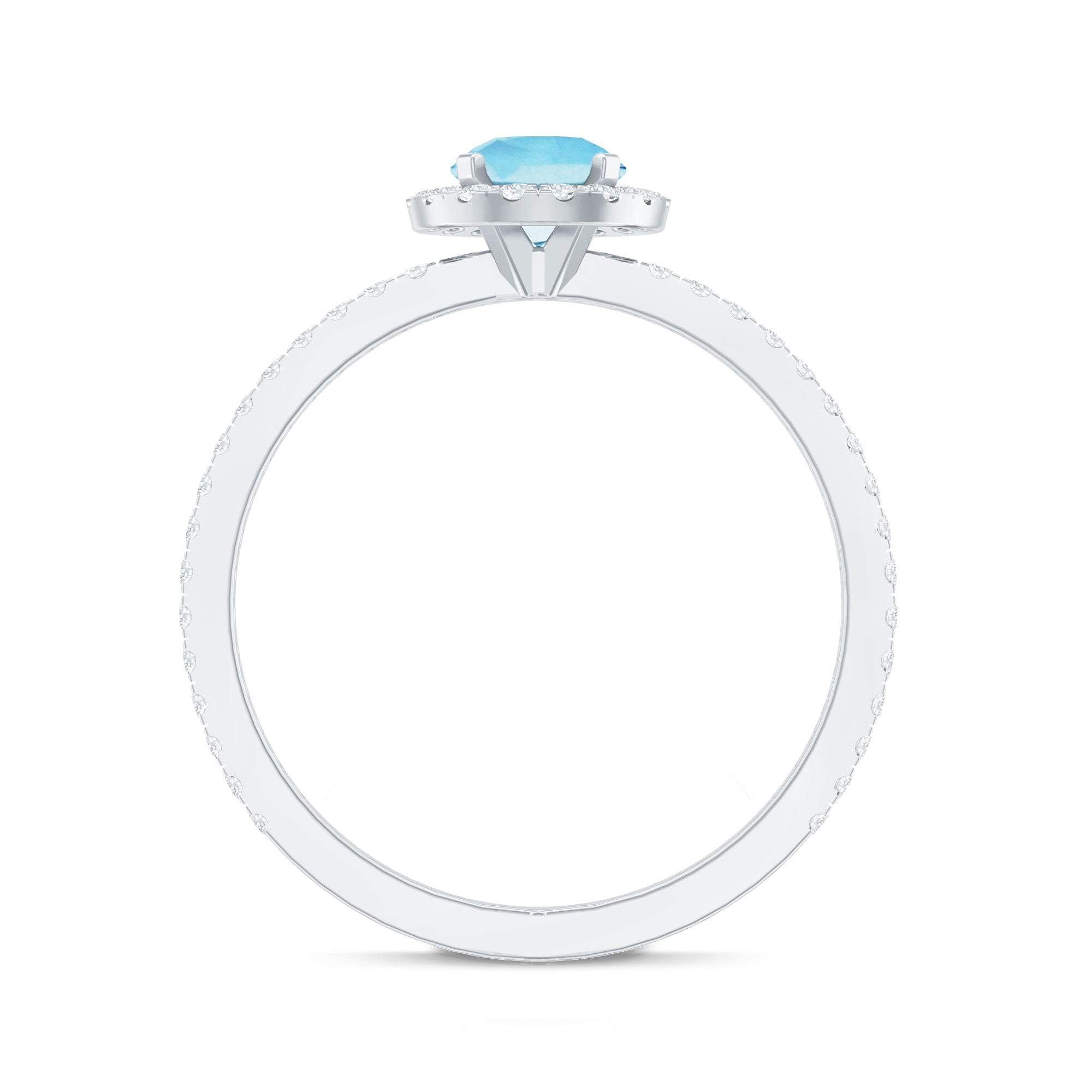 Genuine Blue Aquamarine Ring with Diamond Accent