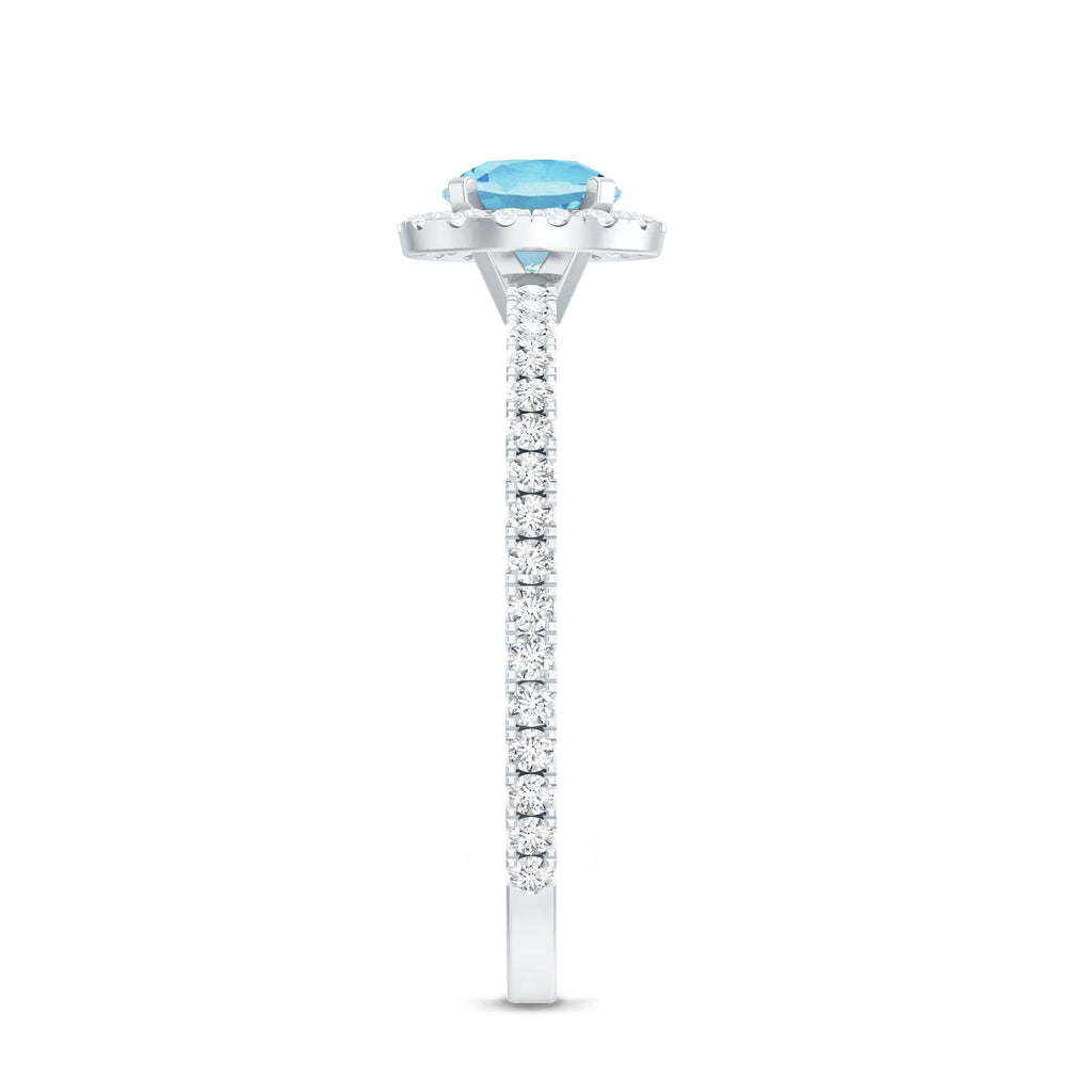 Genuine Blue Aquamarine Ring with Diamond Accent