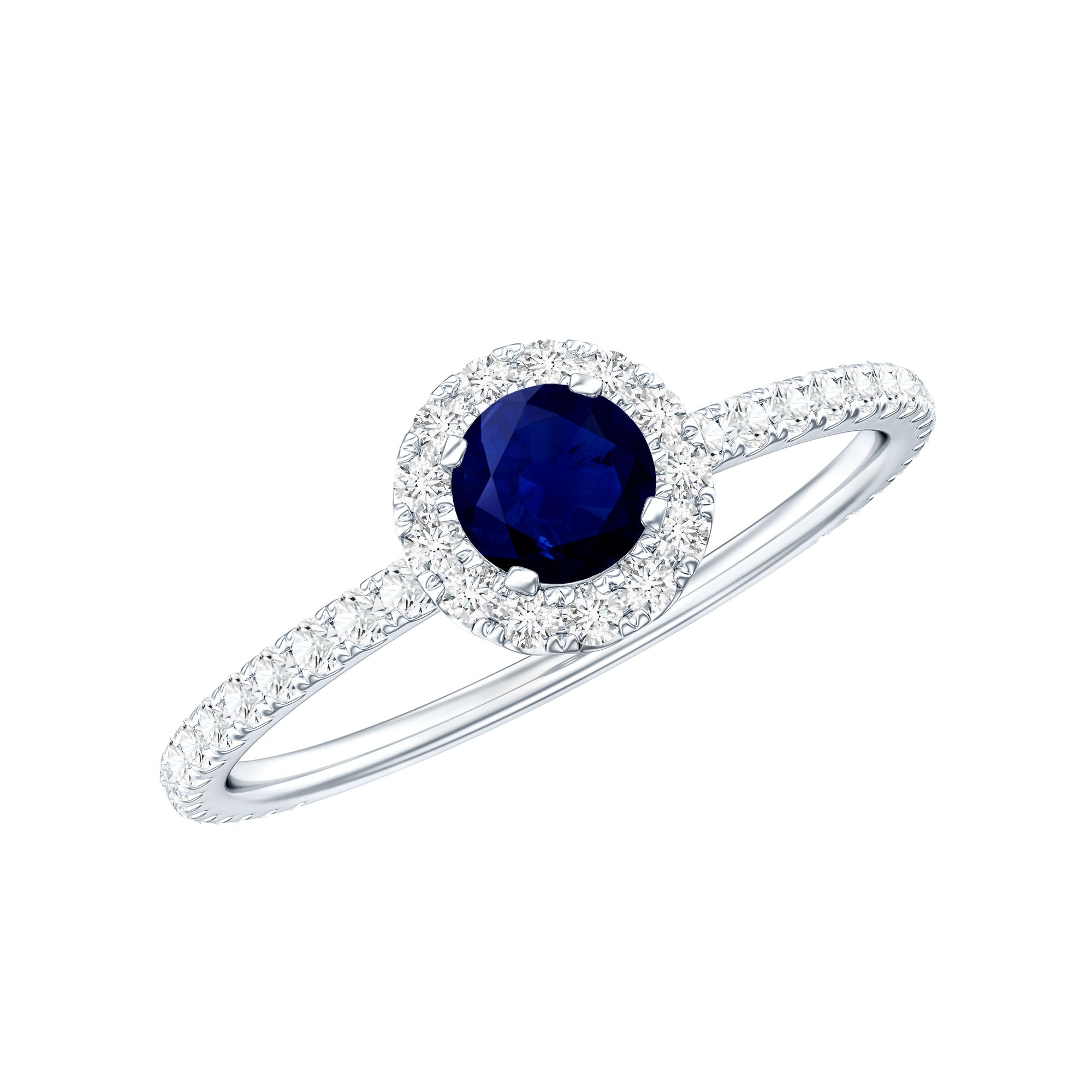 Minimal 0.9 Carat Blue Sapphire Engagement Ring with Diamond Halo