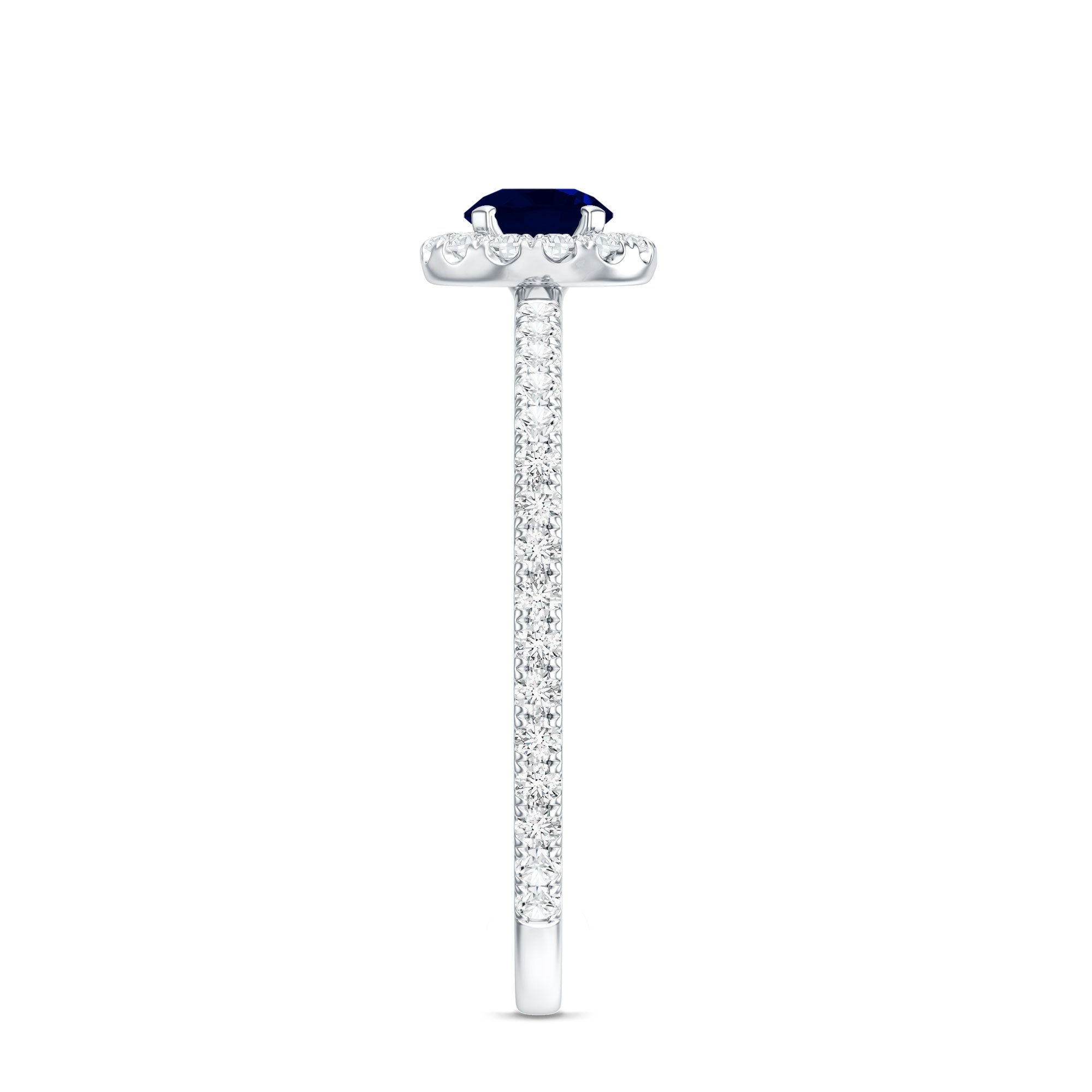 Minimal 0.9 Carat Blue Sapphire Engagement Ring with Diamond Halo