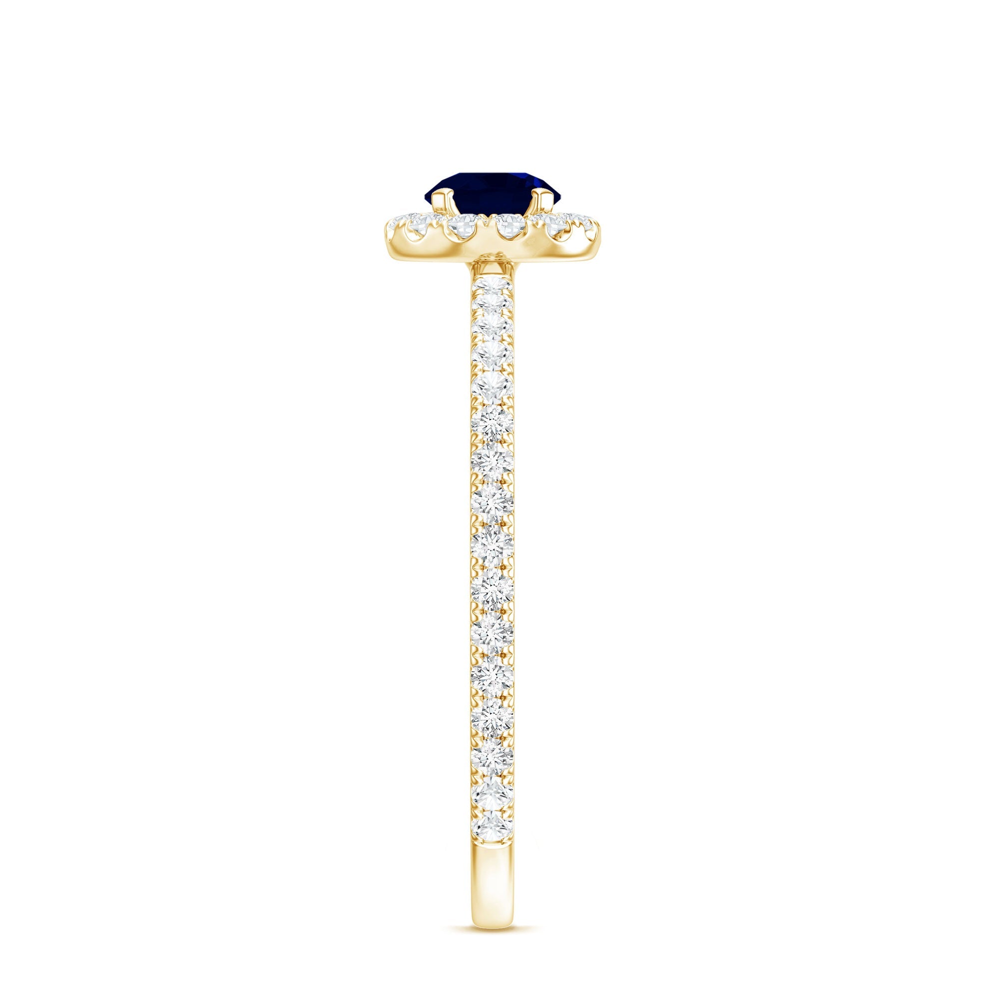 Minimal 0.9 Carat Blue Sapphire Engagement Ring with Diamond Halo
